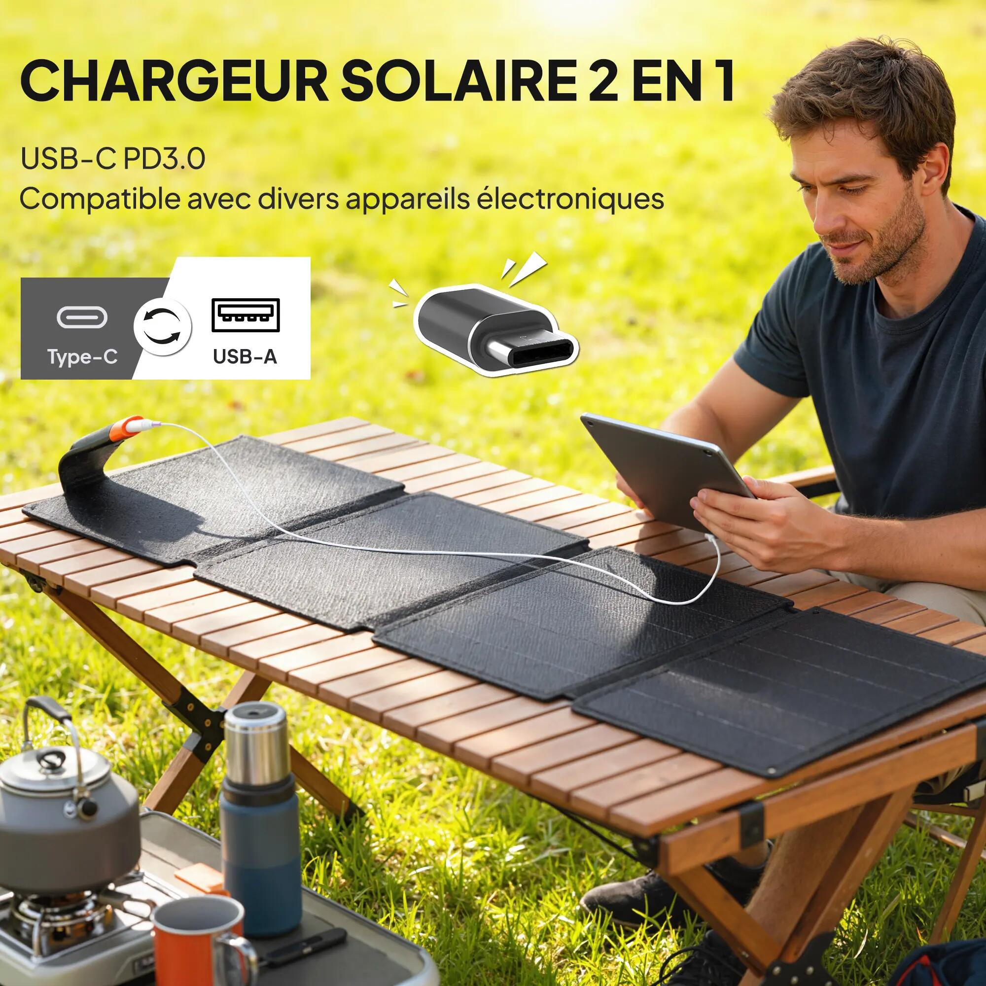 Chargeur solaire pliable - camping - 36 w ip67 - gris/orange 6/6