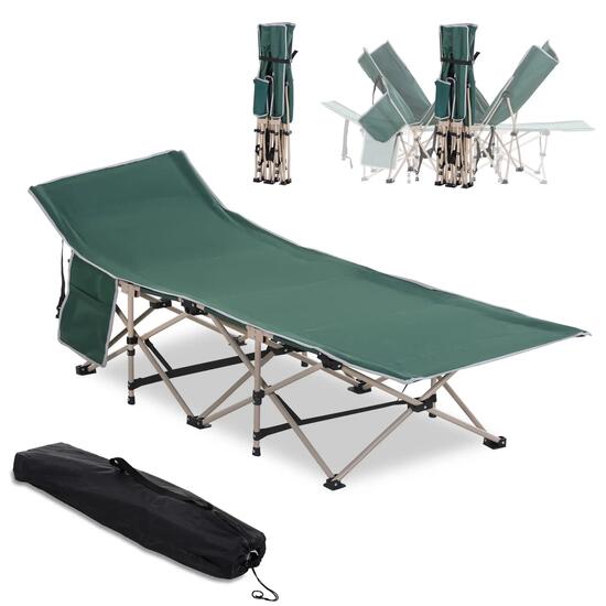 Lit de camp - Camping - Unisexe - Pliable, Cadre acier, Toile 600D - Vert