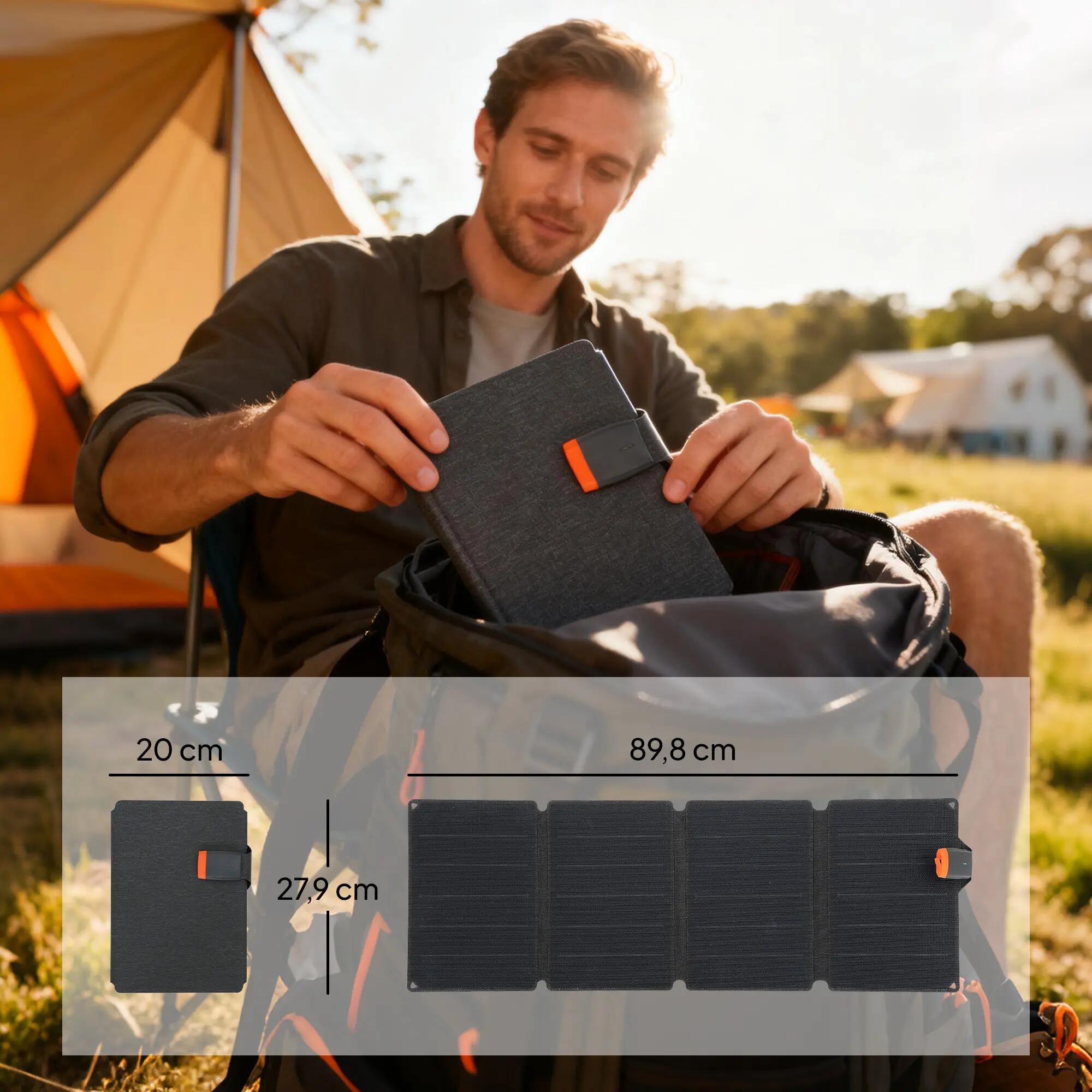 Chargeur solaire pliable - camping - 36 w ip67 - gris/orange 5/6