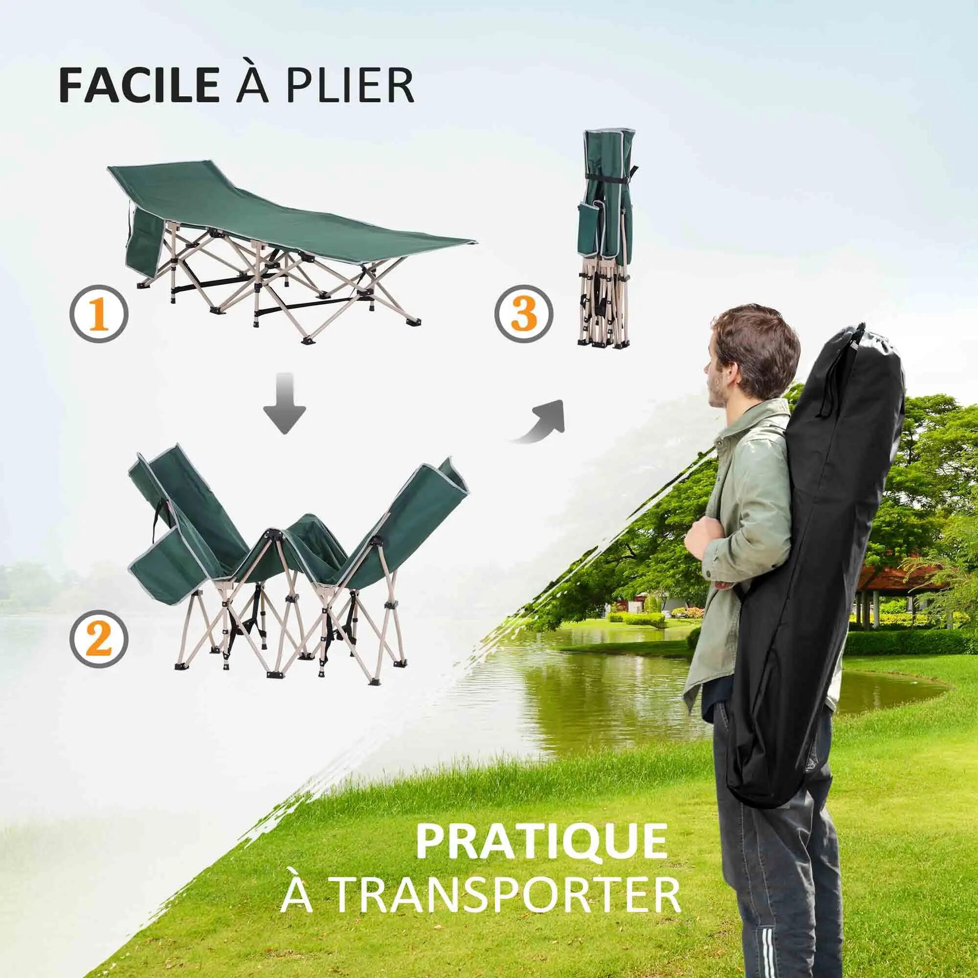 Lit de camp - Camping - Unisexe - Pliable, Cadre acier, Toile 600D - Vert 6/6
