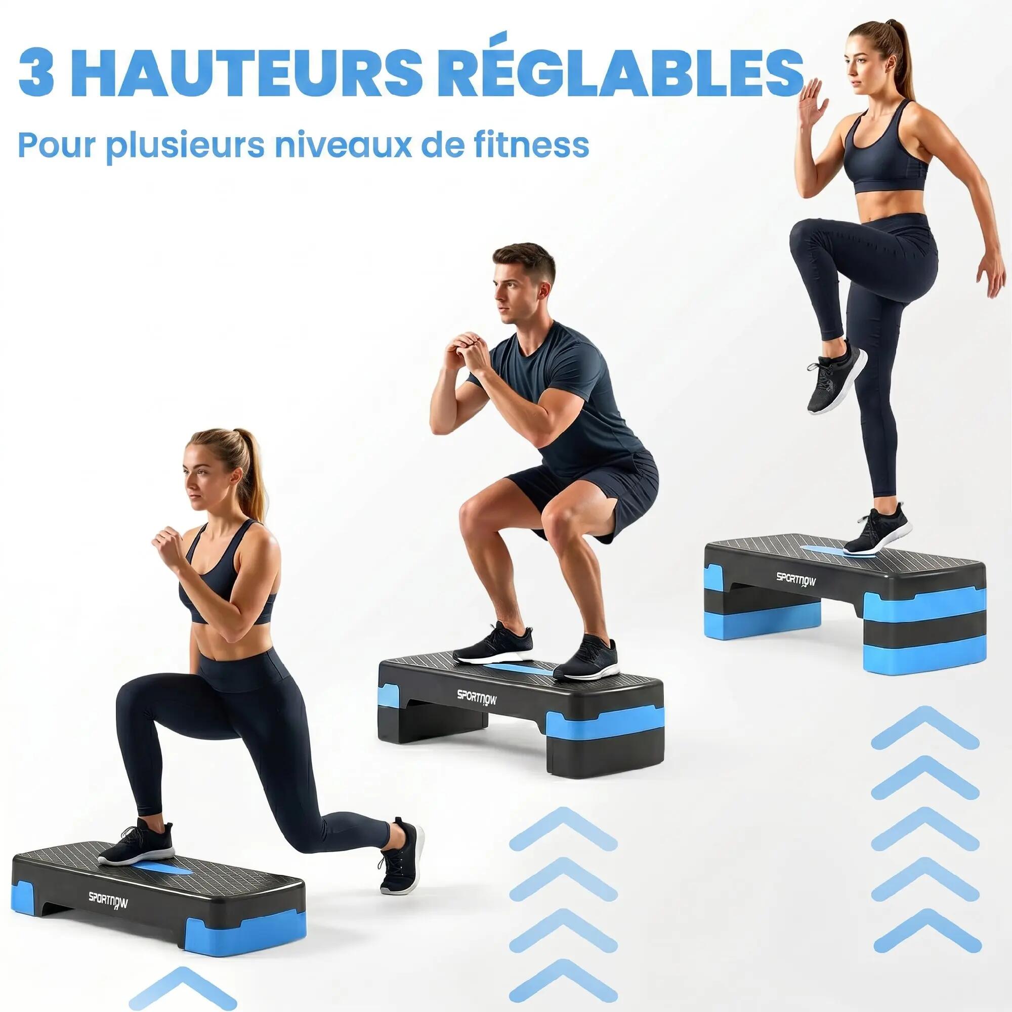 Stepper - Fitness - Unisexe - 3 hauteurs réglables, Antidérapant - Bleu 6/6