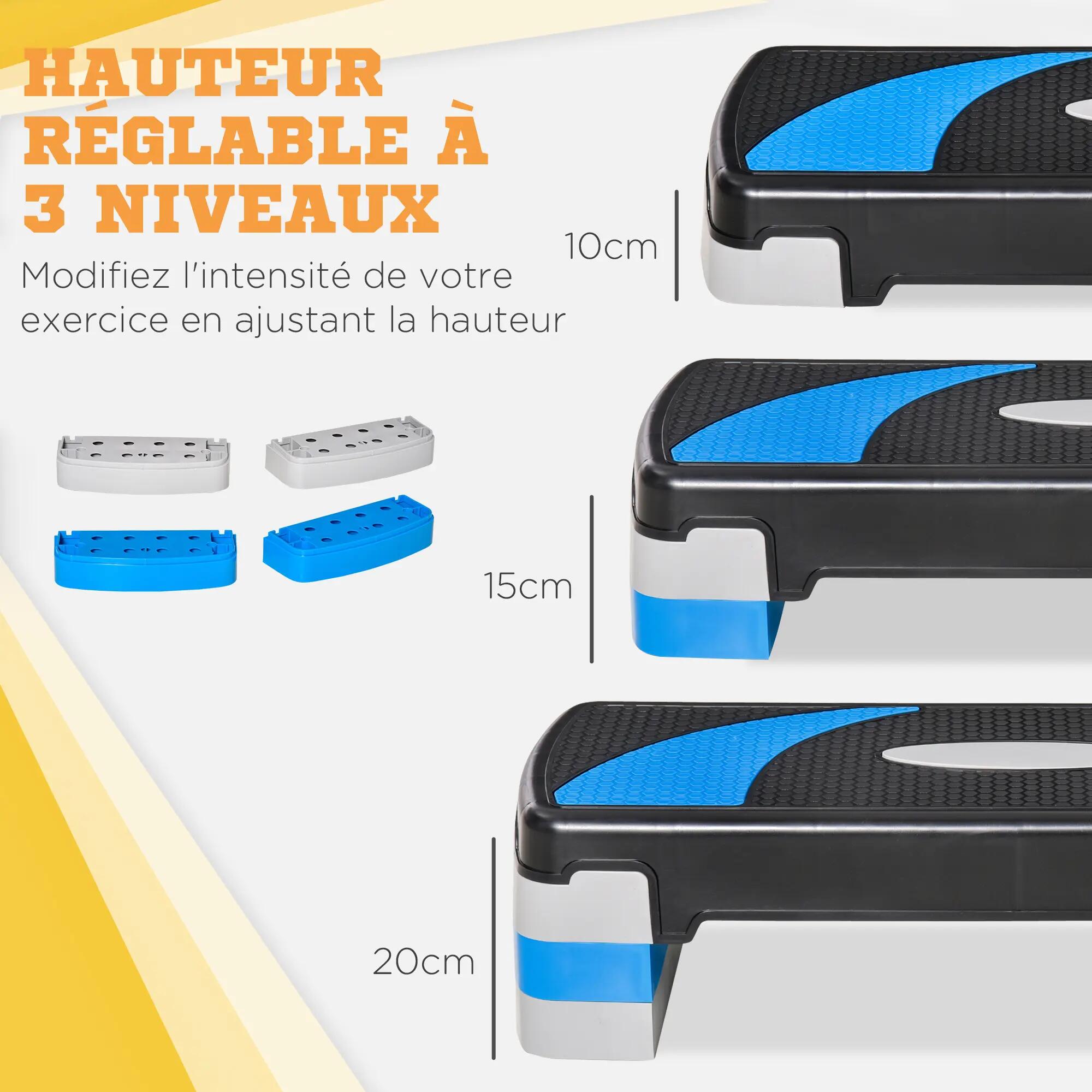 Stepper - fitness - antidérapant, réglable - noir bleu 6/6
