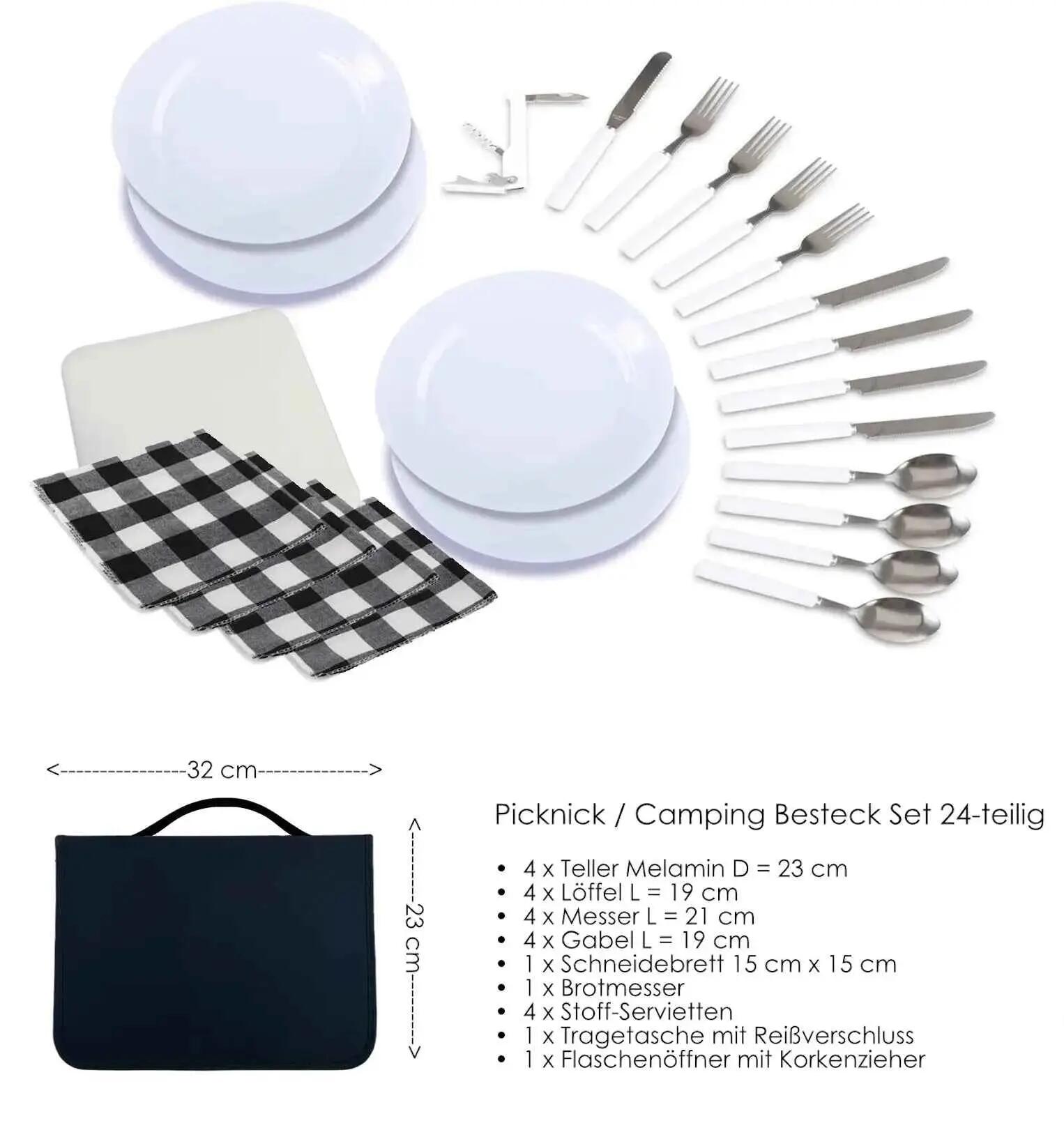 Picknick Set 4 Personen Campinggeschirr mit Teller und Besteck  24-teilig 3/6