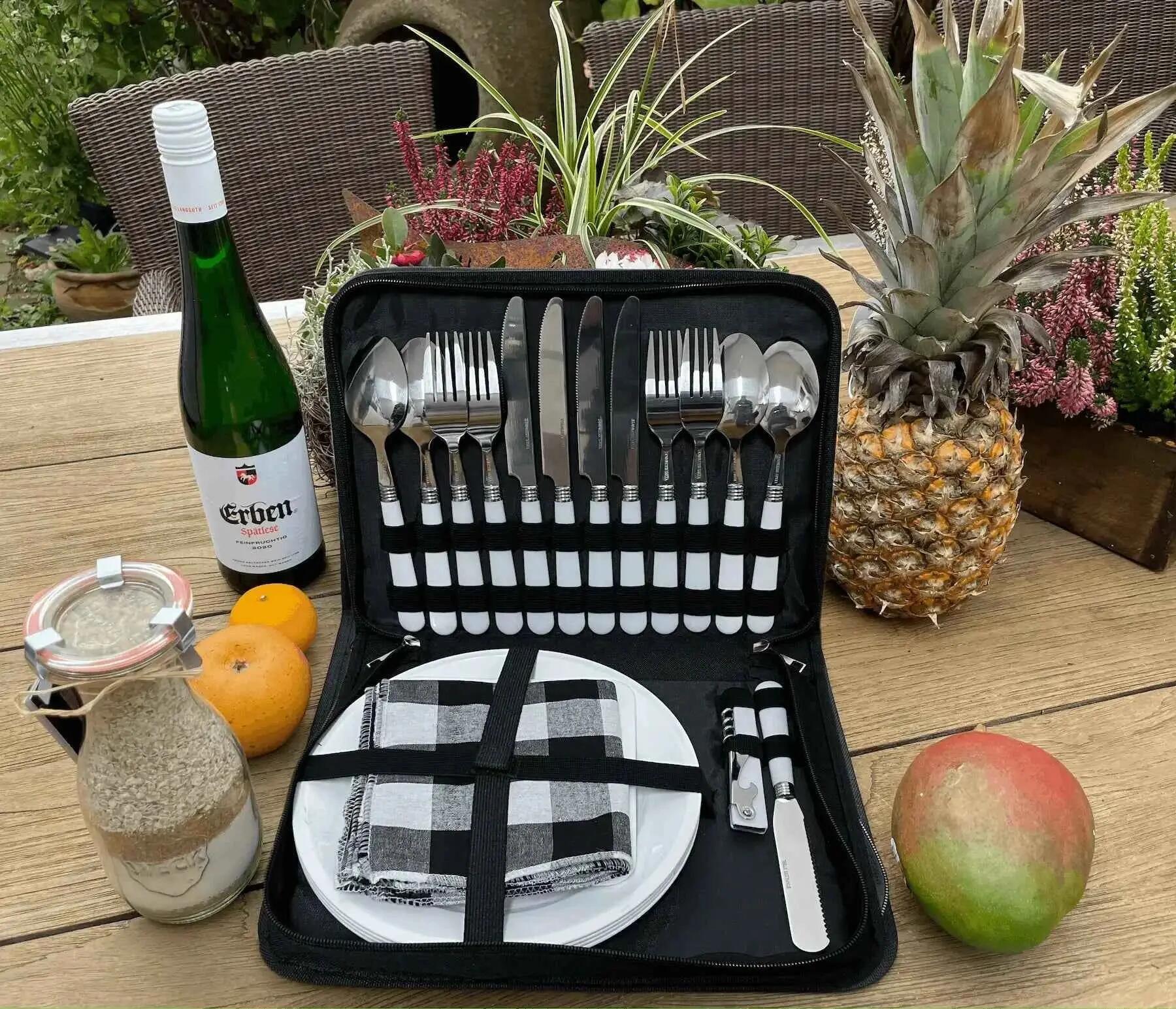 Picknick Set 4 Personen Campinggeschirr mit Teller und Besteck  24-teilig 2/6
