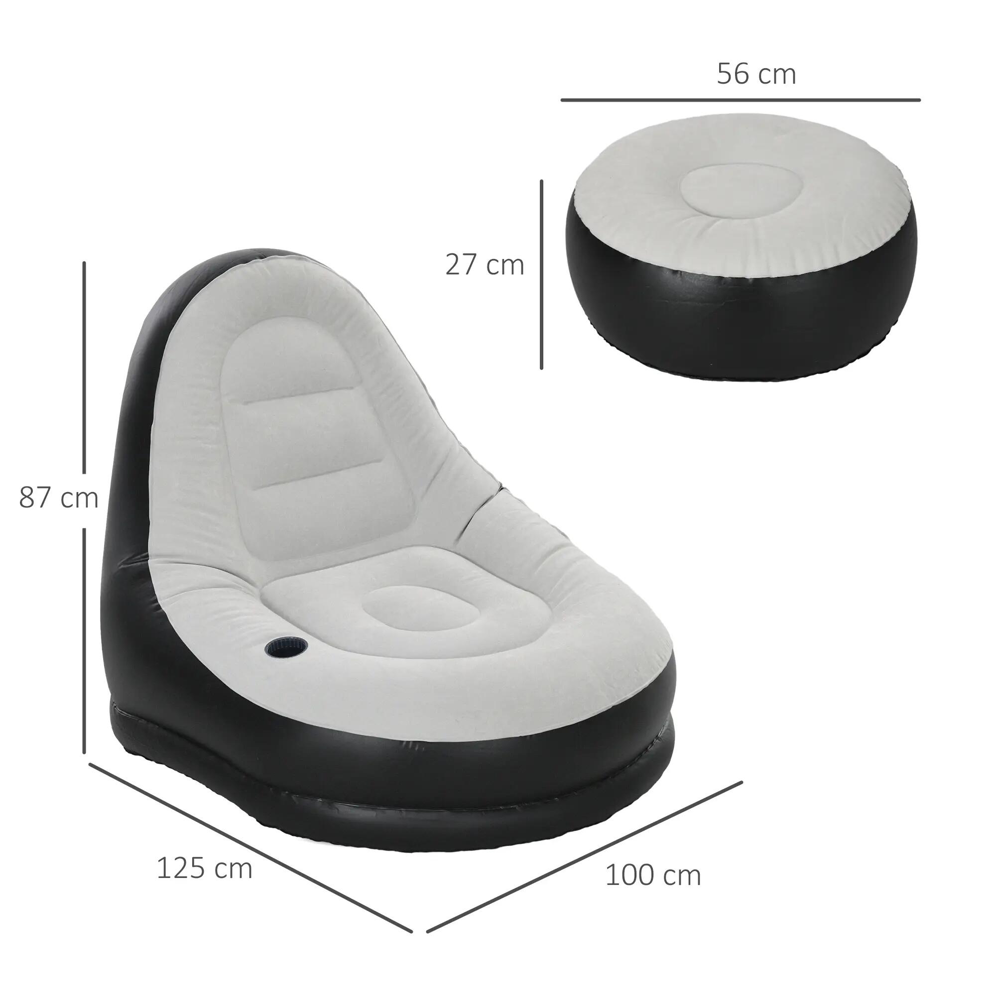 fauteuil gonflable - camping - détente avec repose-pieds - gris/noir 5/6