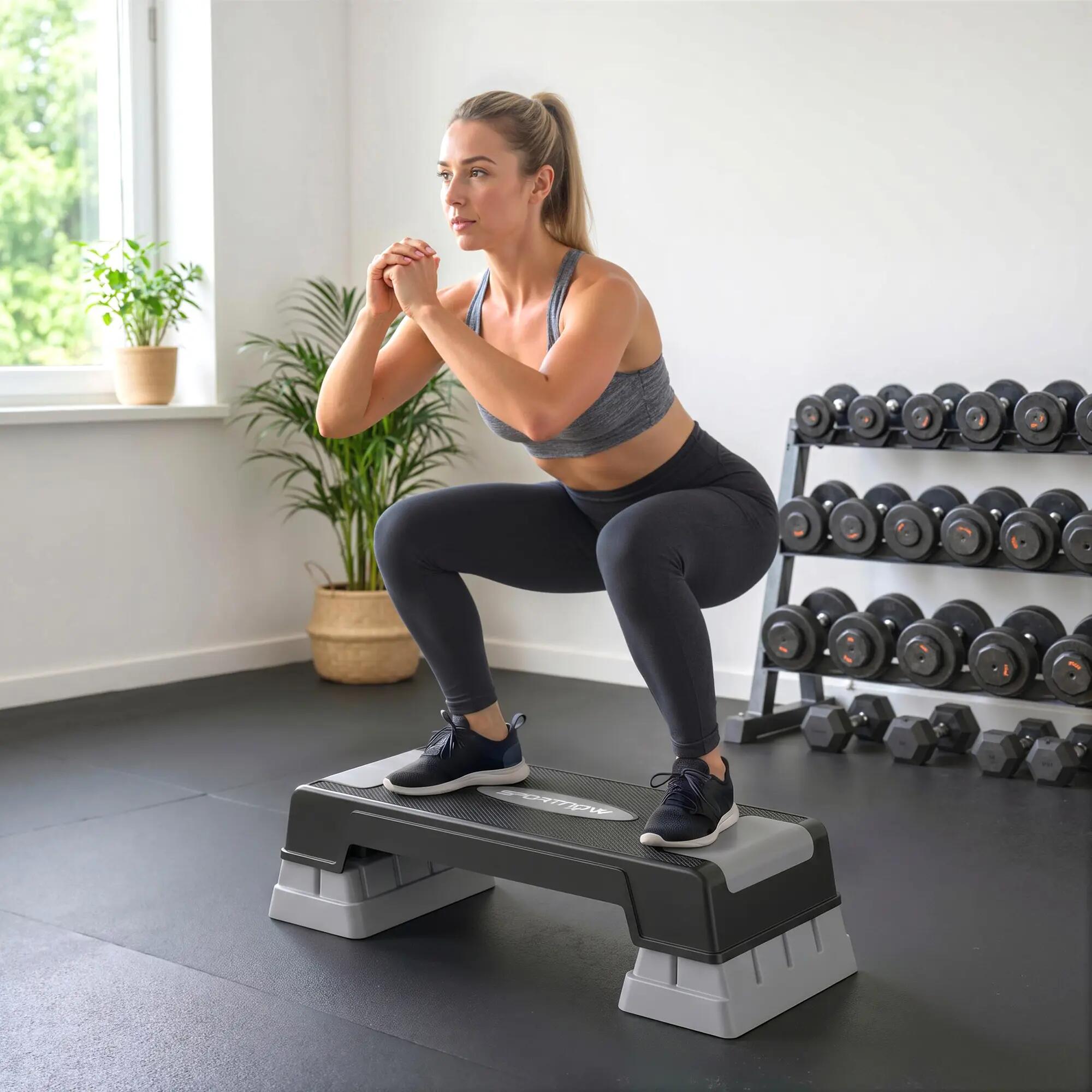 Stepper - Fitness - Unisexe - Antidérapant, Réglable 3 niveaux, Compact - Gris 3/6
