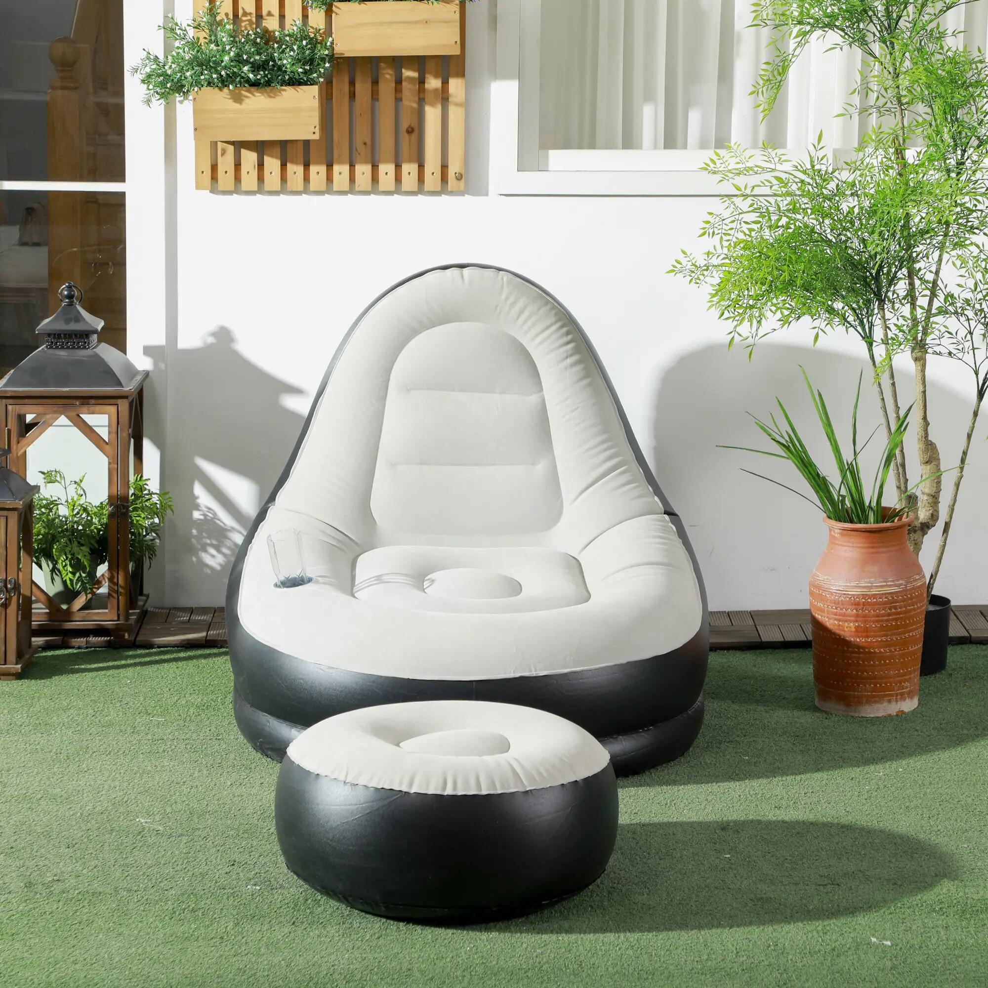 fauteuil gonflable - camping - détente avec repose-pieds - gris/noir 4/6
