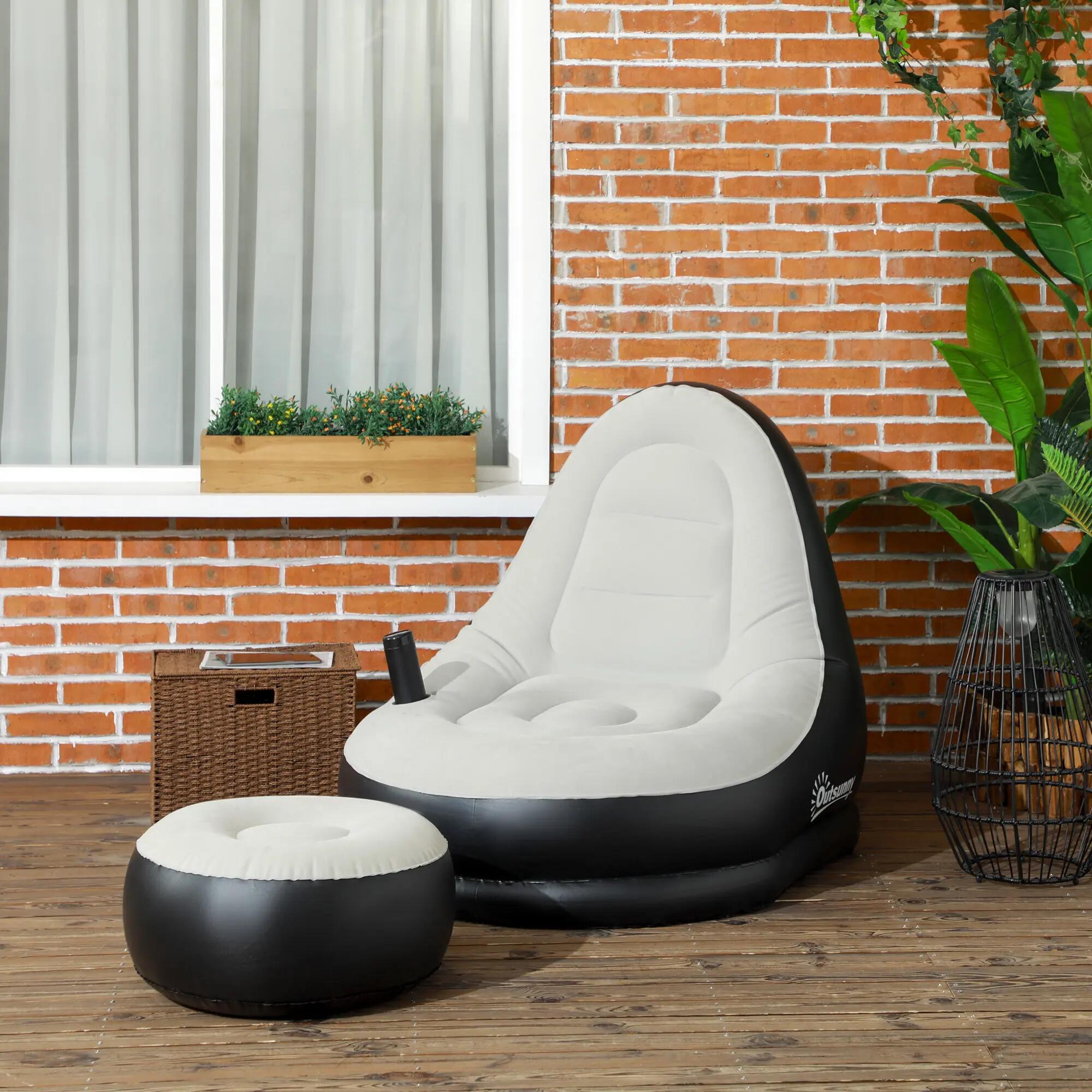 fauteuil gonflable - camping - détente avec repose-pieds - gris/noir 3/6
