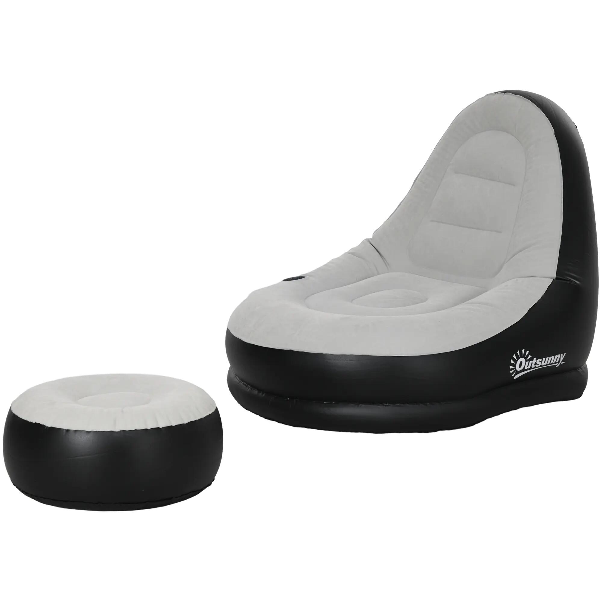 fauteuil gonflable - camping - détente avec repose-pieds - gris/noir 2/6