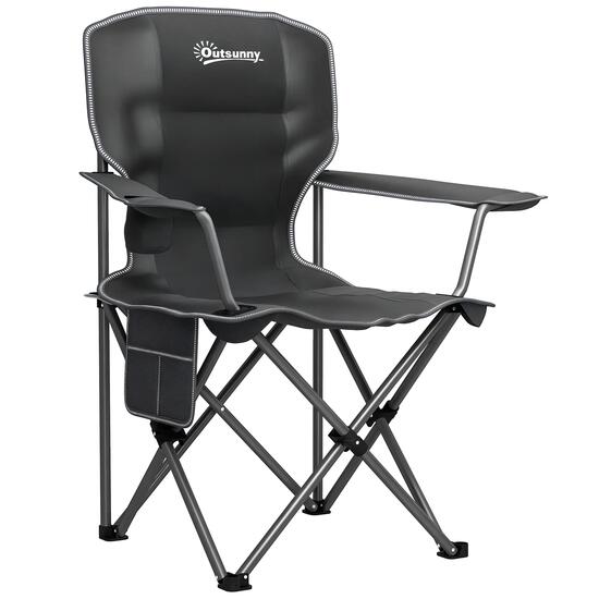 Chaise camping pliable gobelet poches latérales sac transport noir