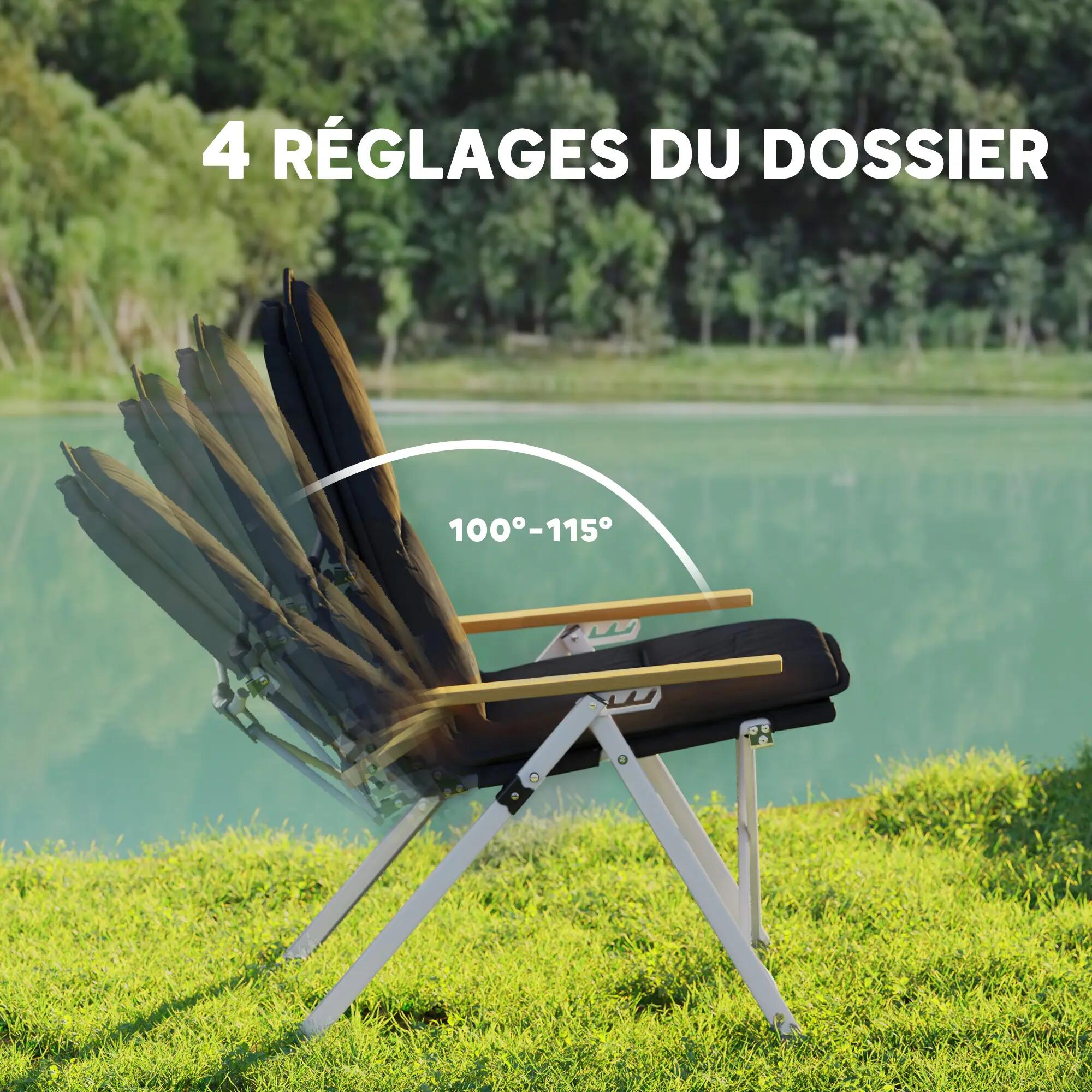 Chaise - Camping - Unisexe - Dossier haut, Coussin amovible, Aluminium - Noir 6/6