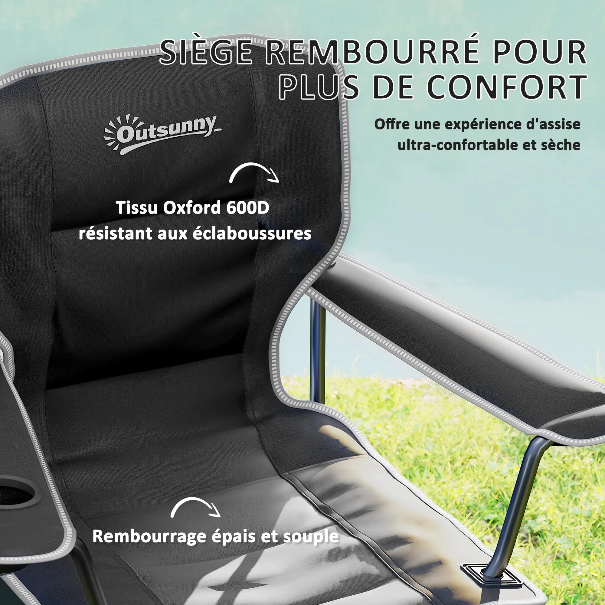 Chaise pliante - camping - porte-gobelet et poches - noir 6/6