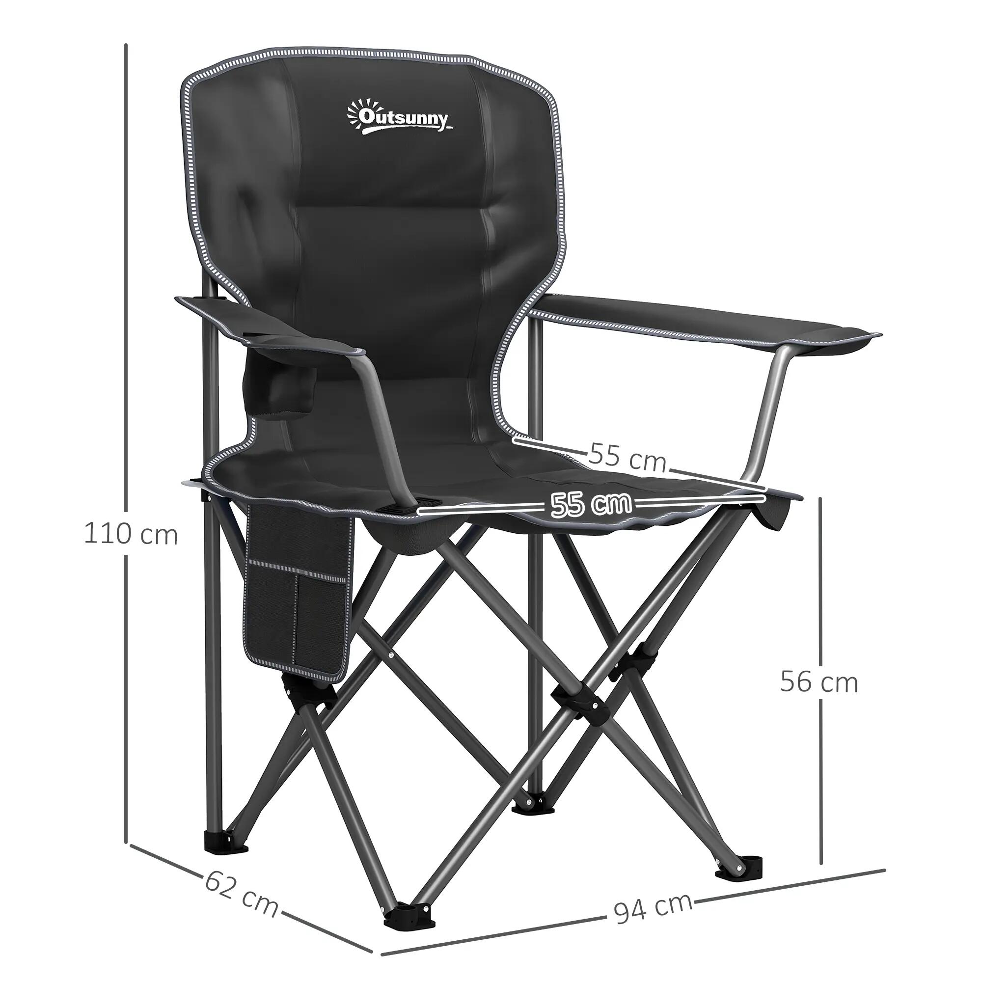 Chaise pliante - camping - porte-gobelet et poches - noir 5/6