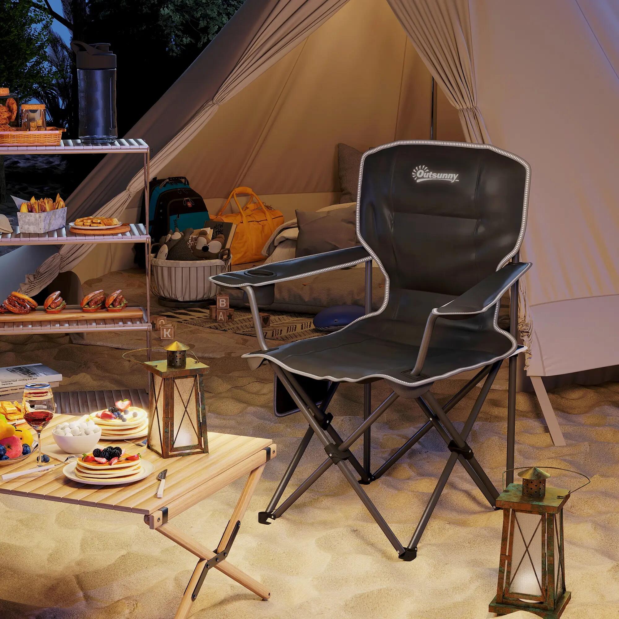 Chaise pliante - camping - porte-gobelet et poches - noir 4/6