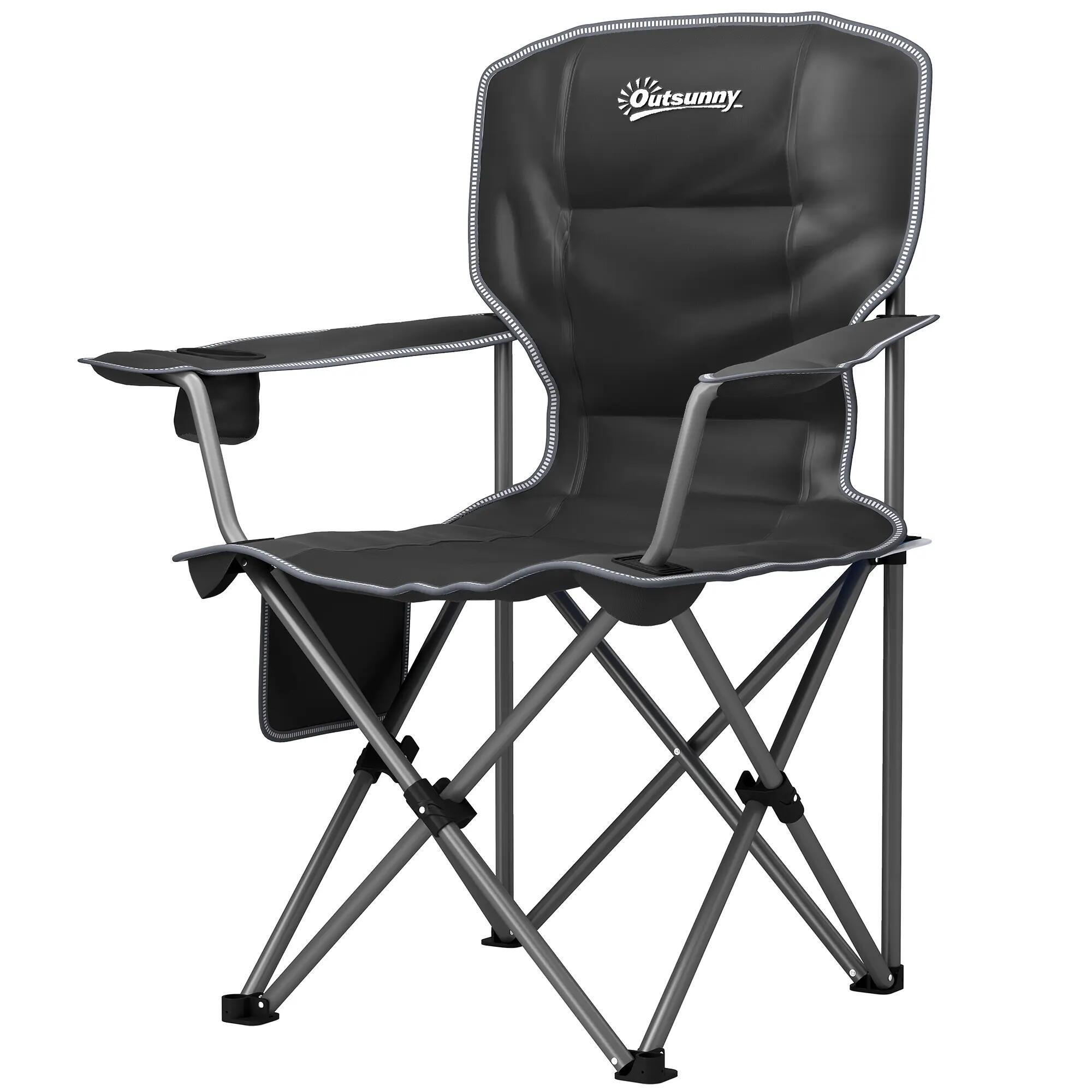 Chaise pliante - camping - porte-gobelet et poches - noir 2/6