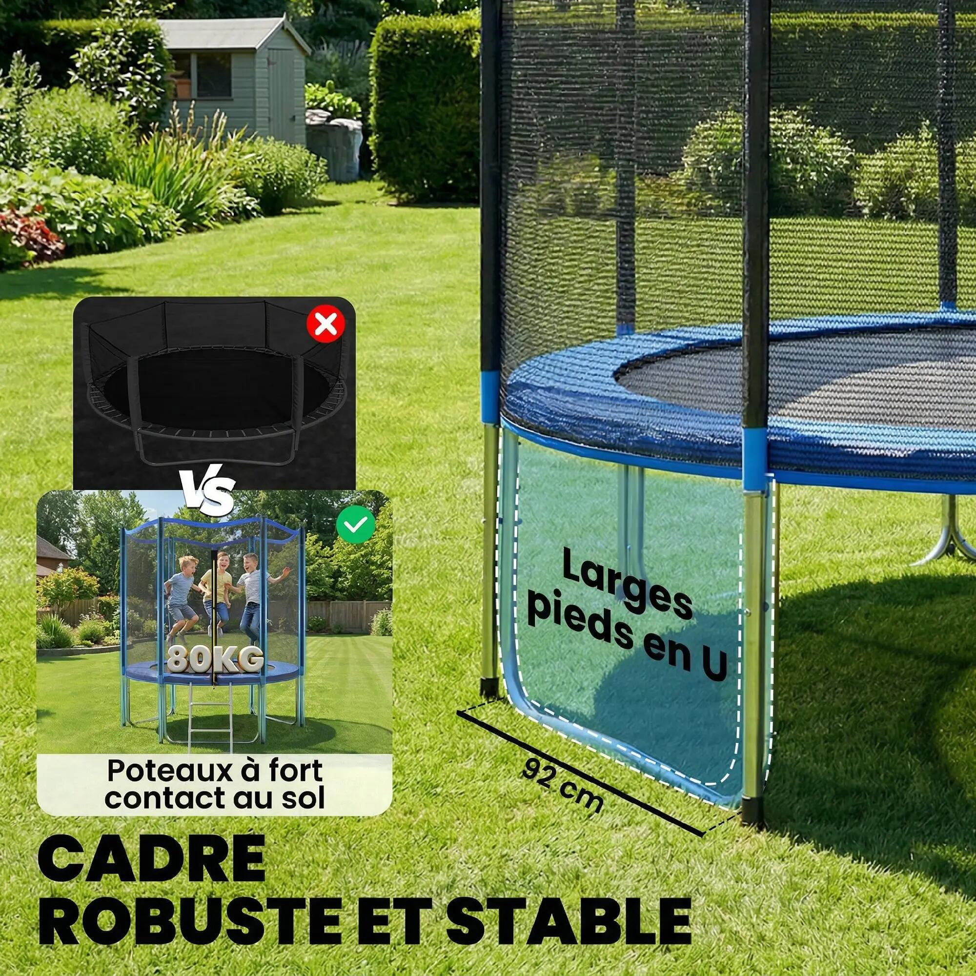 Trampoline Extérieur Trampoline de Jardin Enfants et Adultes 6 Poteaux au Sol Ch 6/9