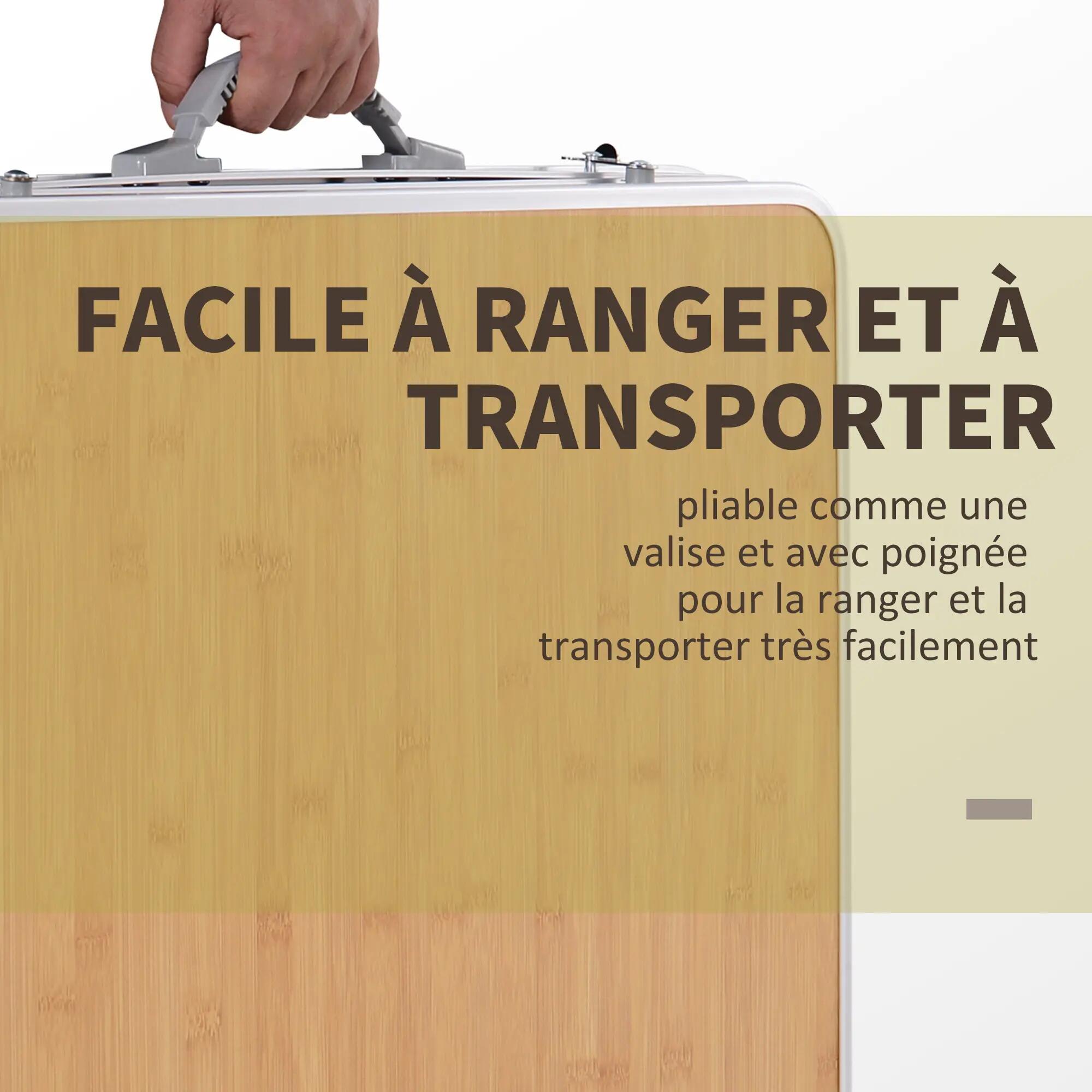 Table pliante - camping - rallonge, hauteur réglable - bambou 6/6