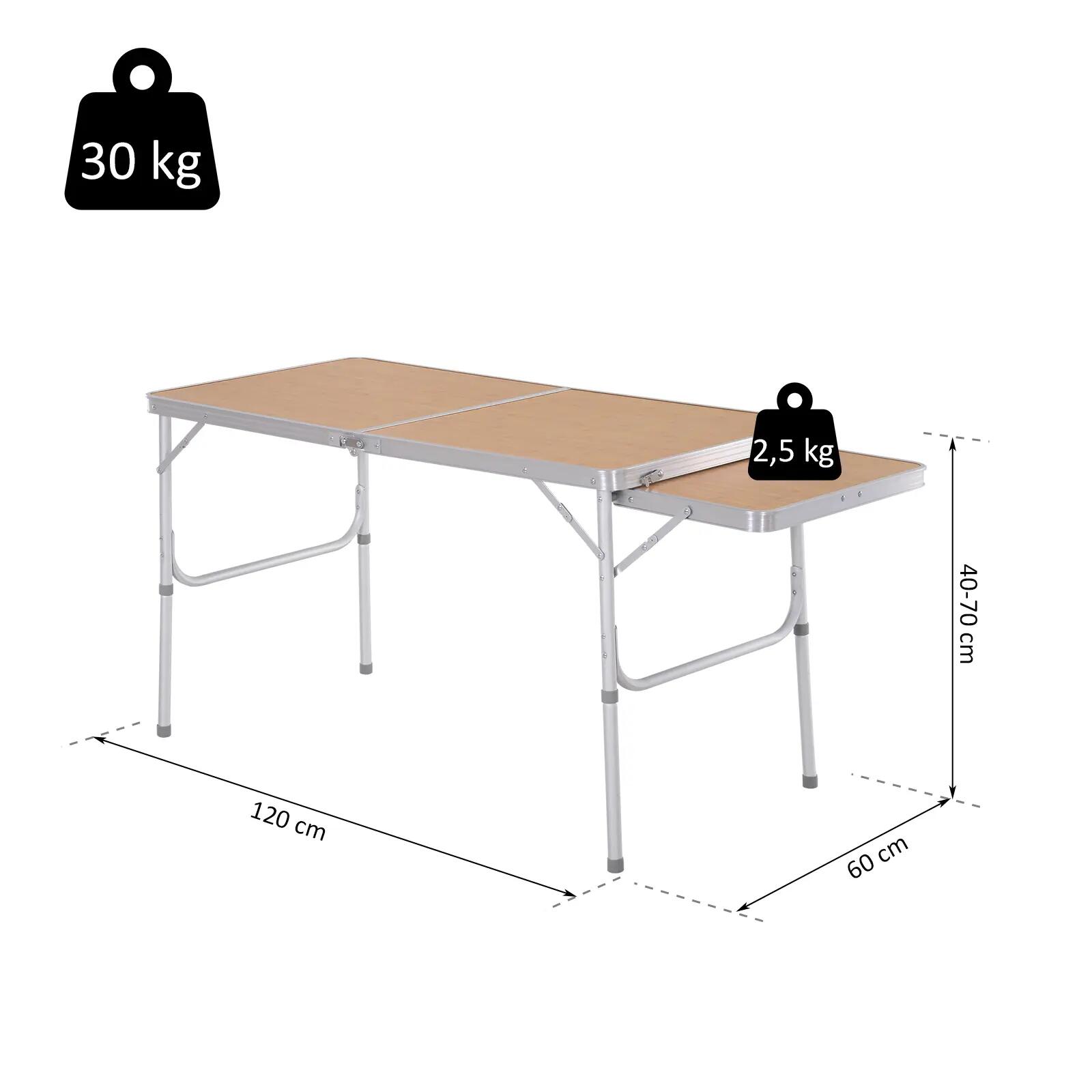 Table pliante - camping - rallonge, hauteur réglable - bambou 5/6