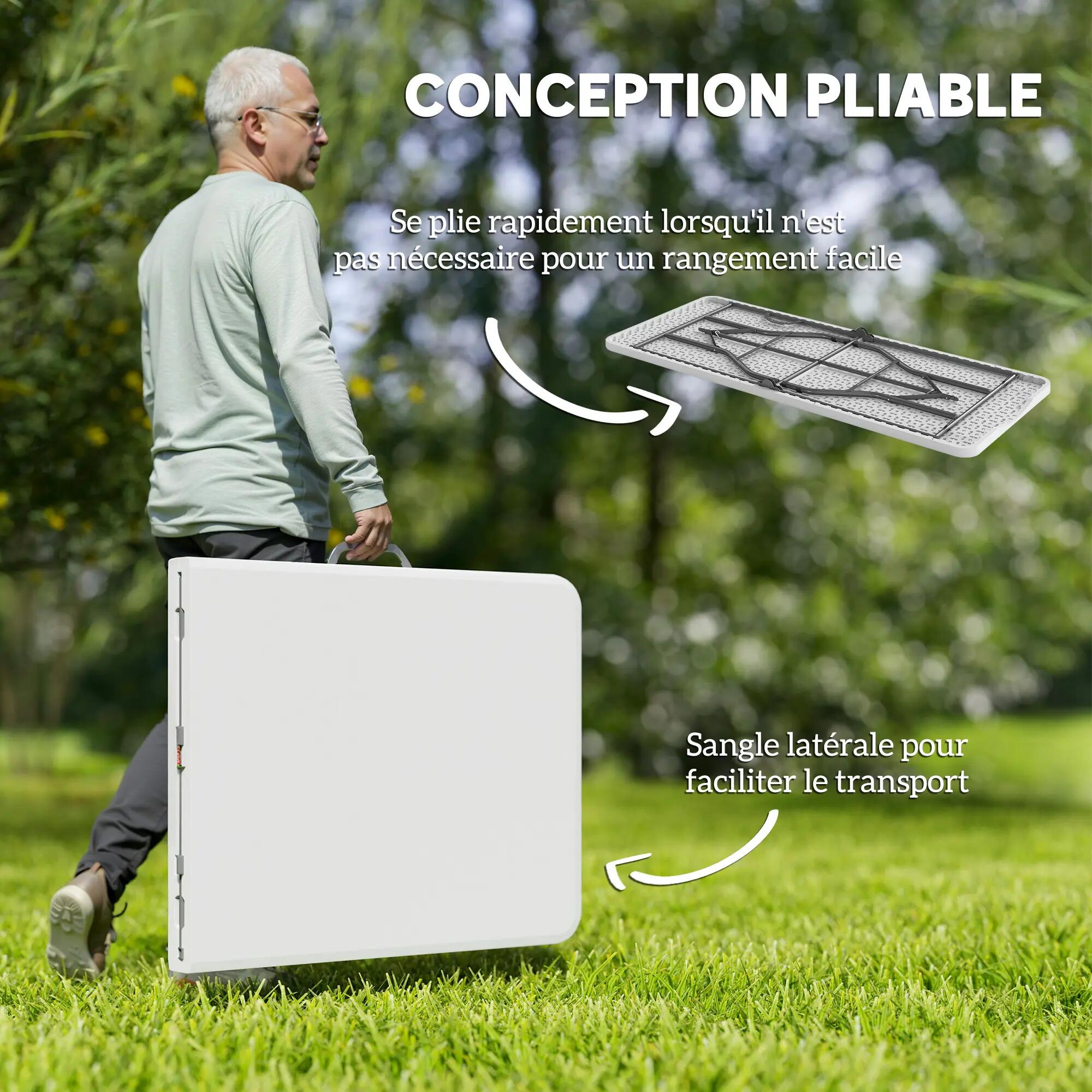 Table pliante - camping - plateau hdpe, cadre métal - blanc 6/6