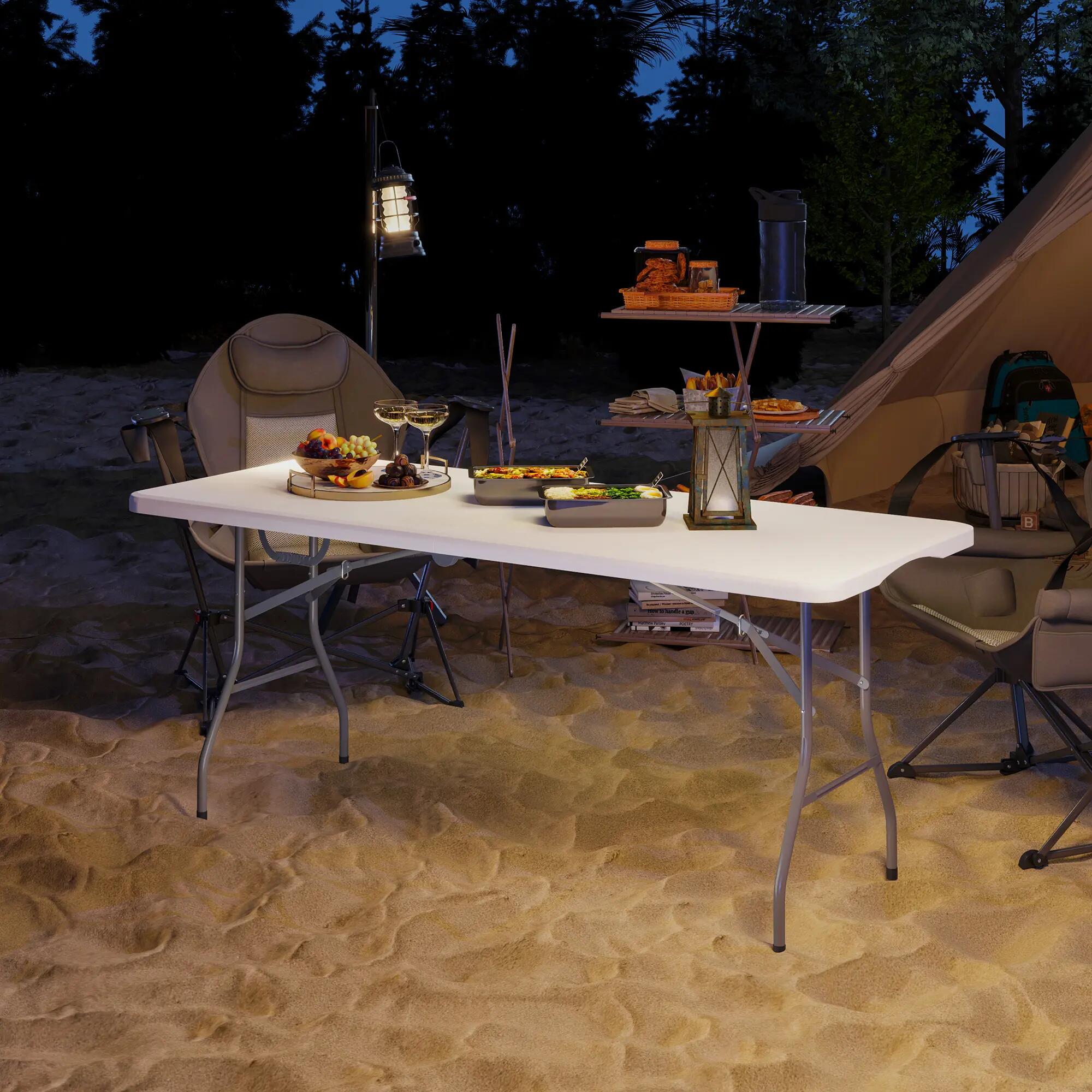 Table pliante - camping - plateau hdpe, cadre métal - blanc 4/6