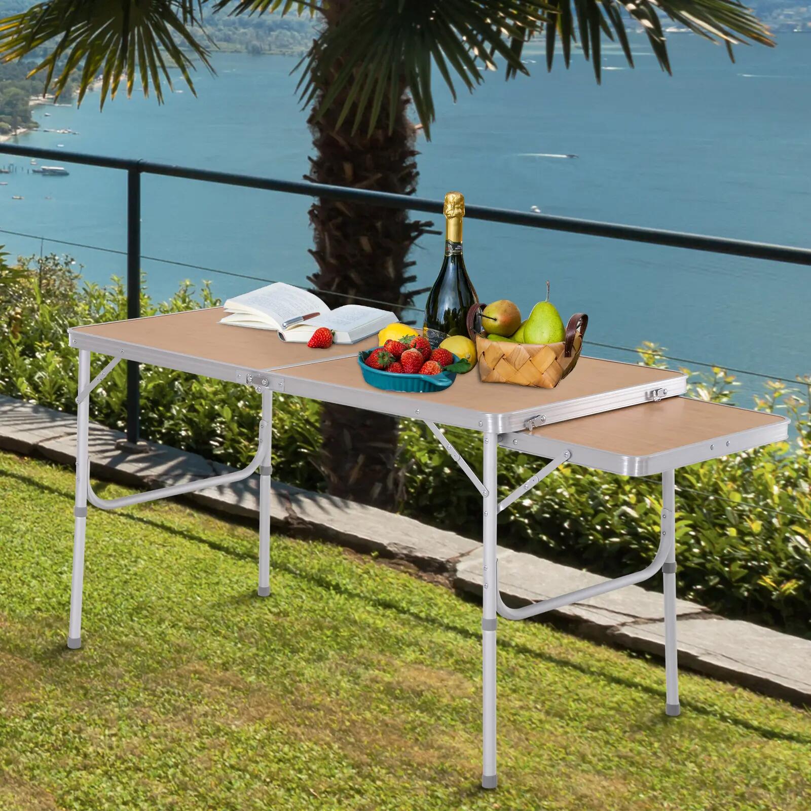 Table pliante - camping - rallonge, hauteur réglable - bambou 4/6