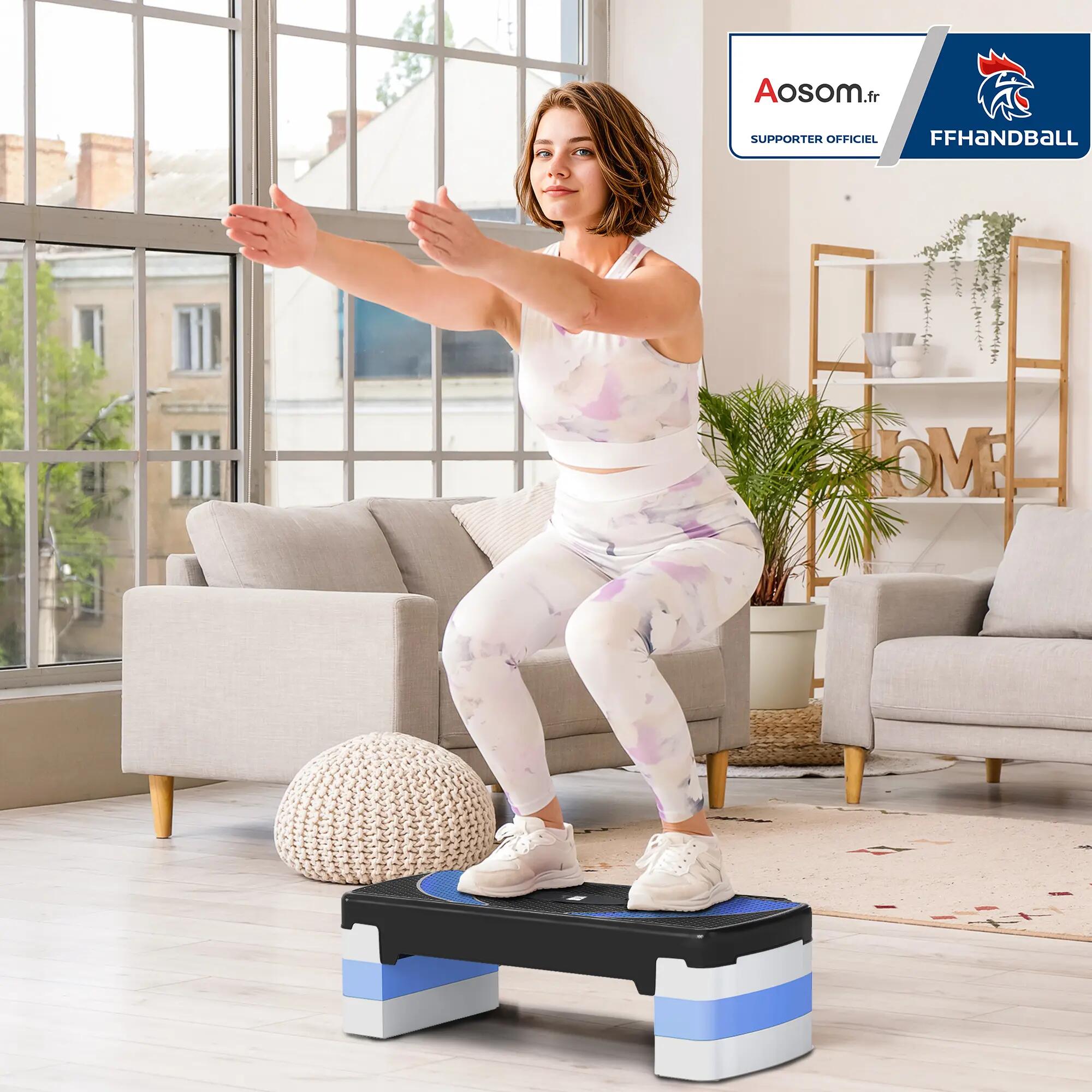 Stepper - fitness - réglable 3 niveaux antidérapant - noir/bleu 3/6