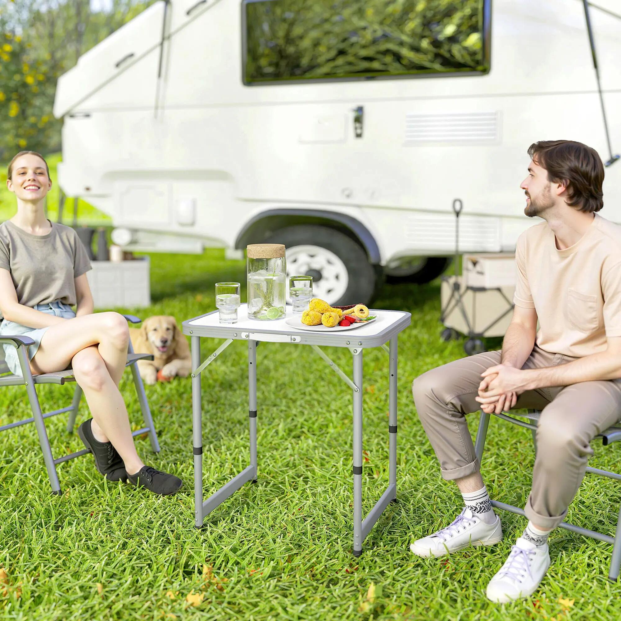 Table pliante - Camping - Unisexe - Aluminium et MDF, Hauteur réglable - Blanc 3/6