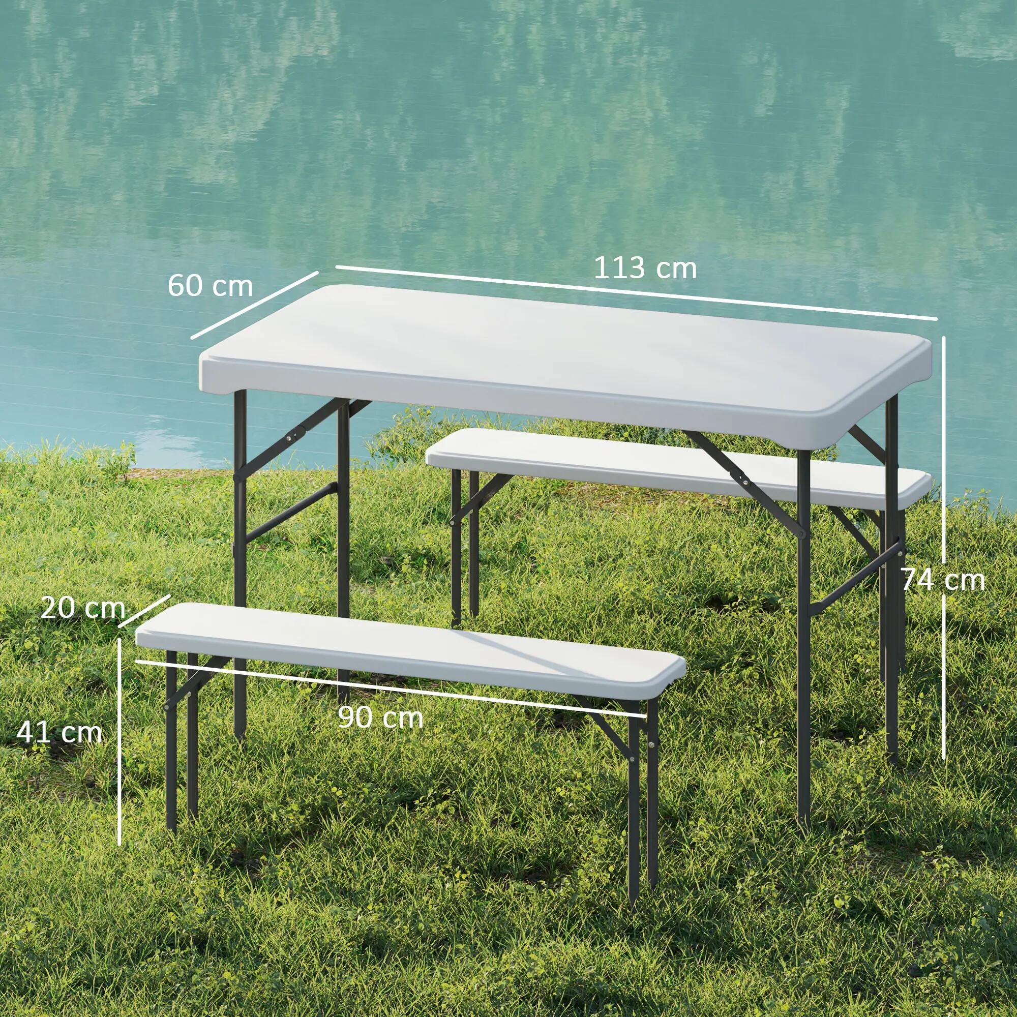 Table pliante - camping - 2 bancs pliants, hdpe - gris clair 5/6