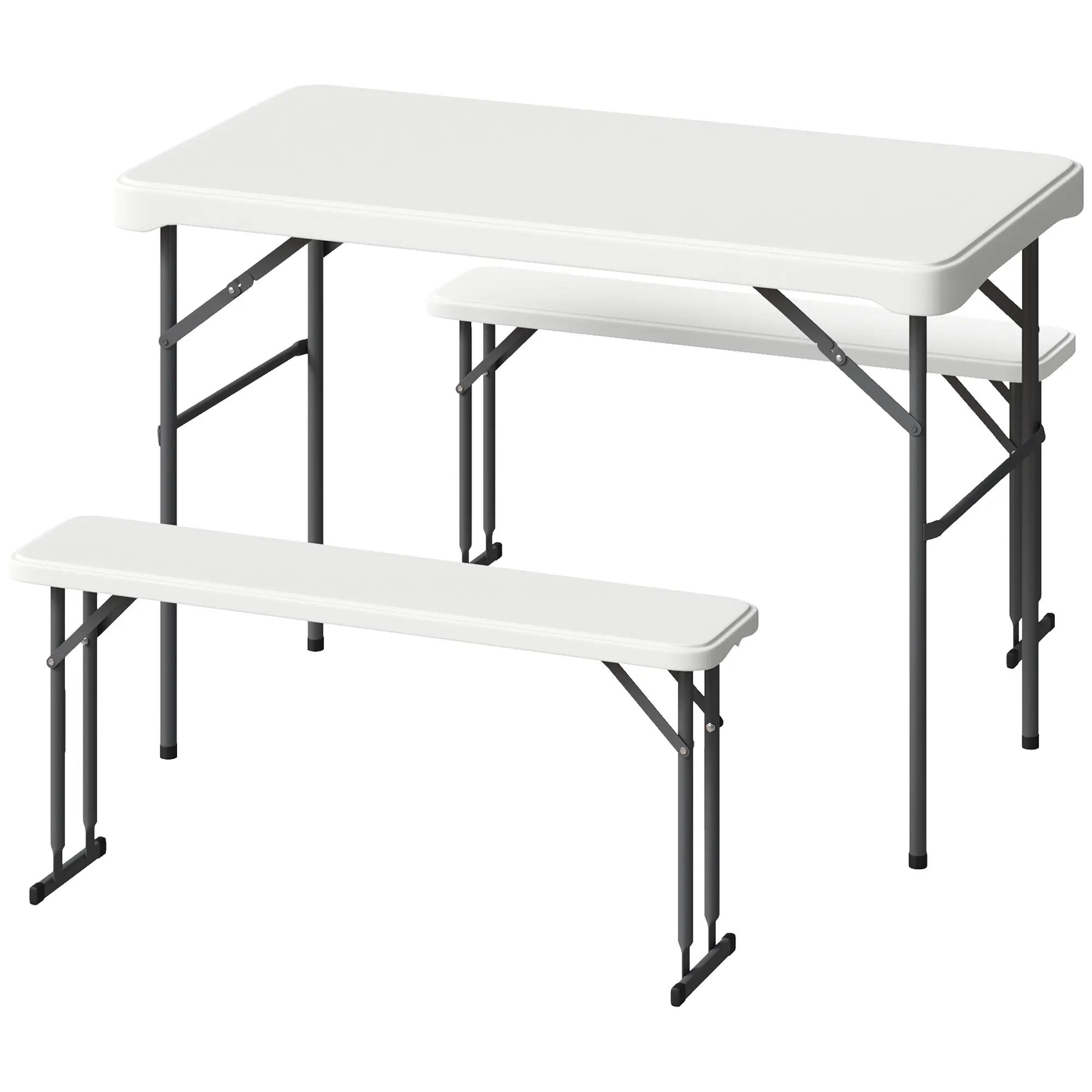 Table pliante - camping - 2 bancs pliants, hdpe - gris clair 2/6