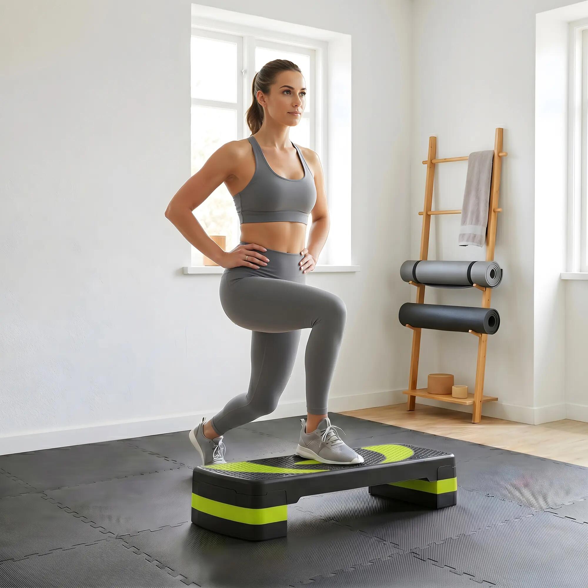 Step de fitness - Forme et exercice - Réglable, Antidérapant - Noir/Vert 3/6