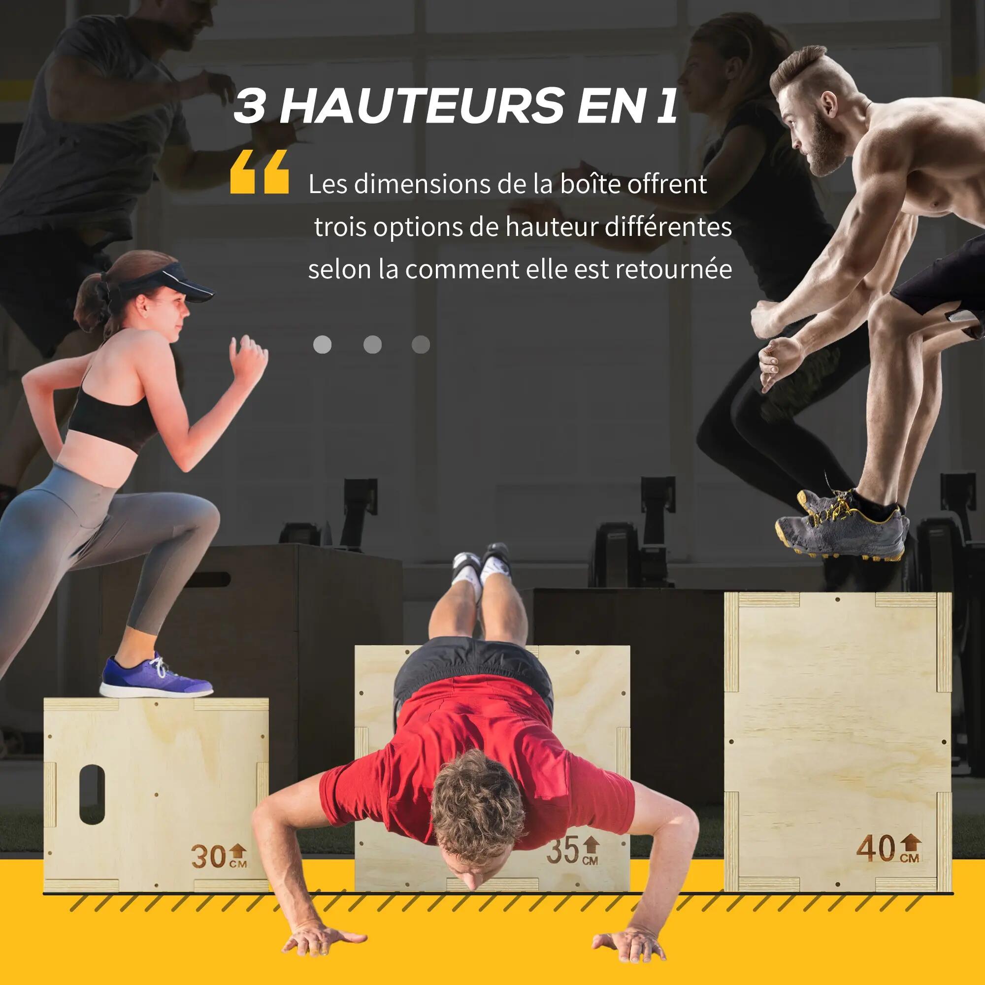 Box pliométrique - Forme physique - Unisex - Bois de hêtre, 3 hauteurs 6/6