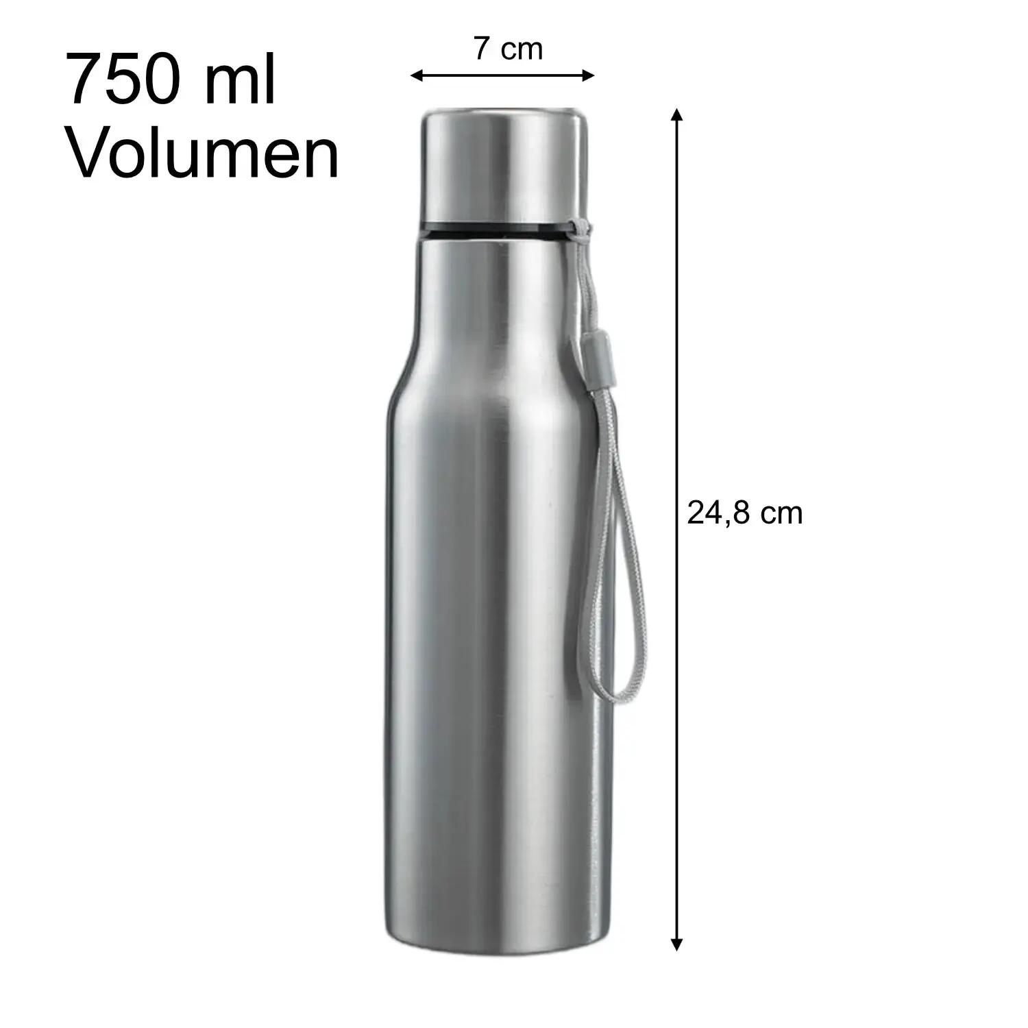 Trinkflasche Edelstahl 750 ml Kohlensäure geeignet. Flasche mit Trageschlaufe 2/6