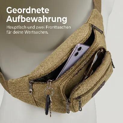 Bauchtasche Gürteltasche Hüfttasche Oliv Umhängetasche Crossbag 4/6