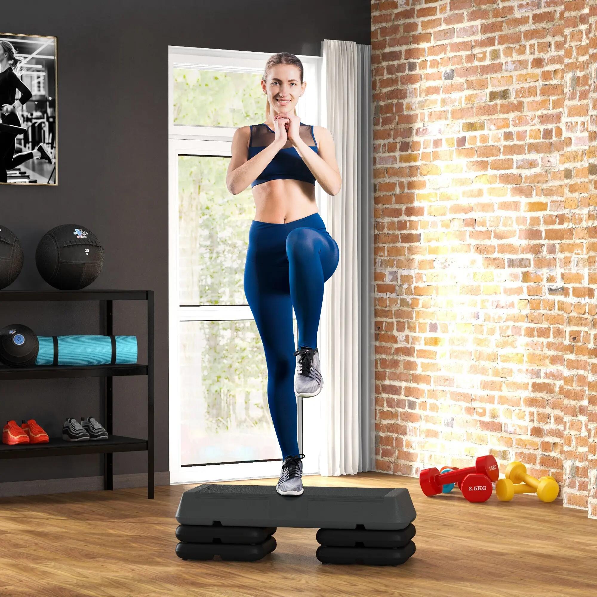 Step de fitness - Forme et exercice - Unisexe - 3 hauteurs, Antidérapant - Gris 3/6