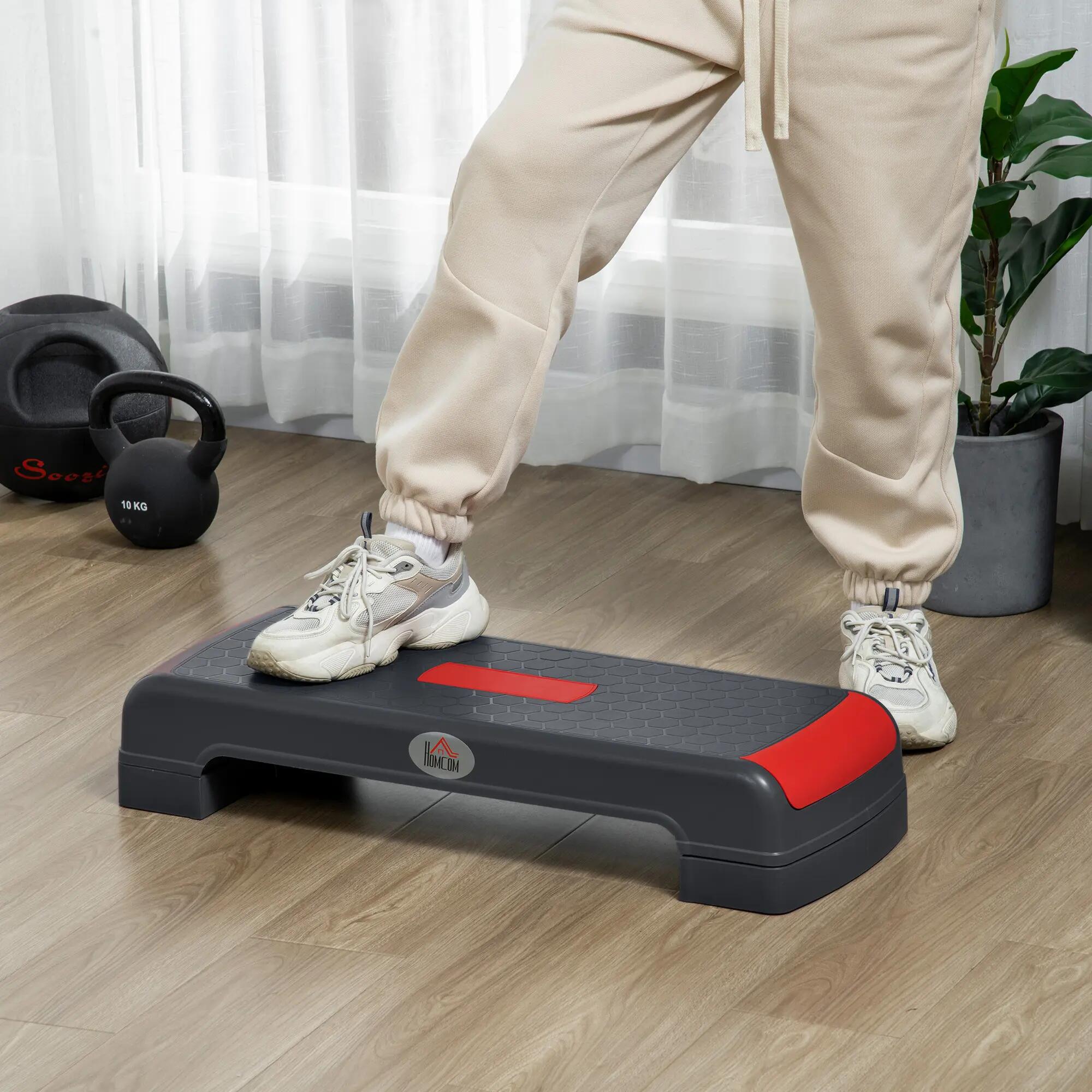 Stepper - Forme et exercice - Réglable, Antidérapant, Compact - Gris/rouge 4/6