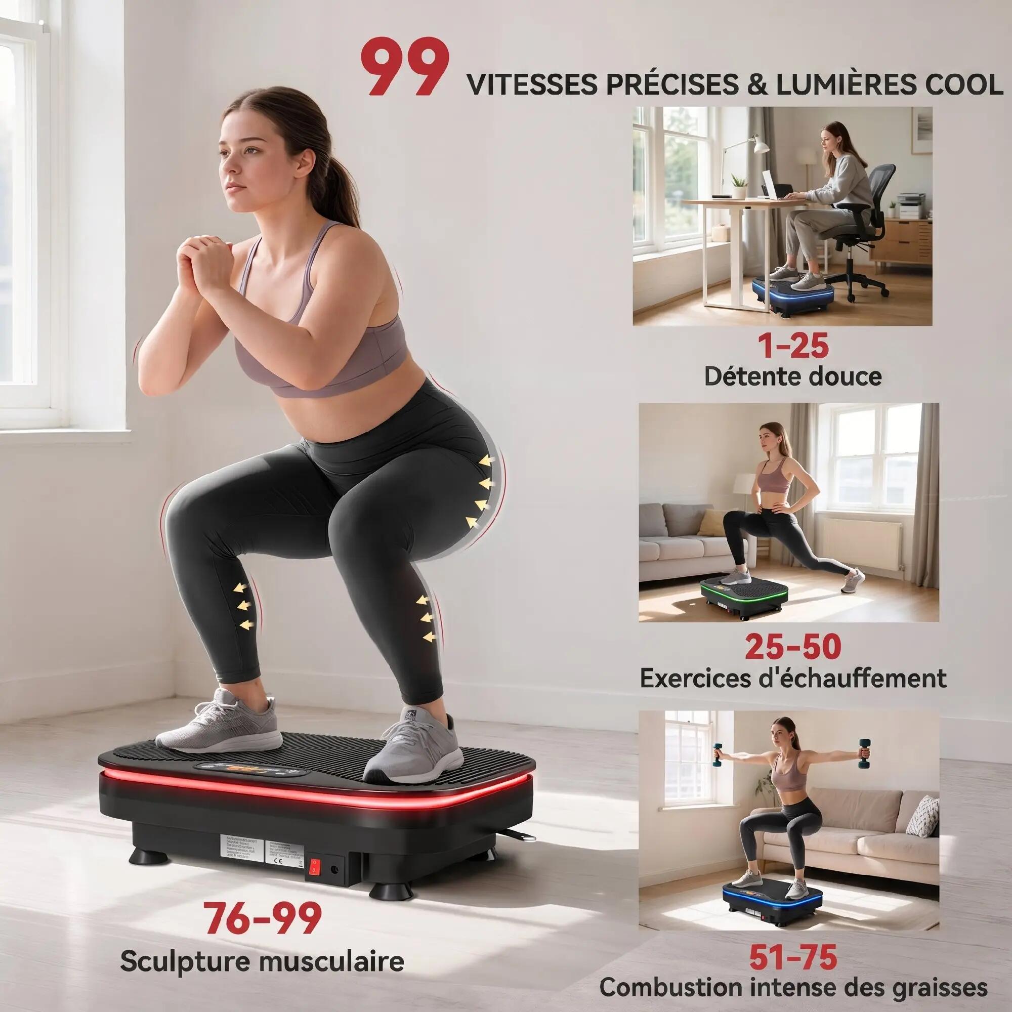 Plateforme vibrante - Forme et exercice - Polyvalente - 99 vitesses - Noir 6/6