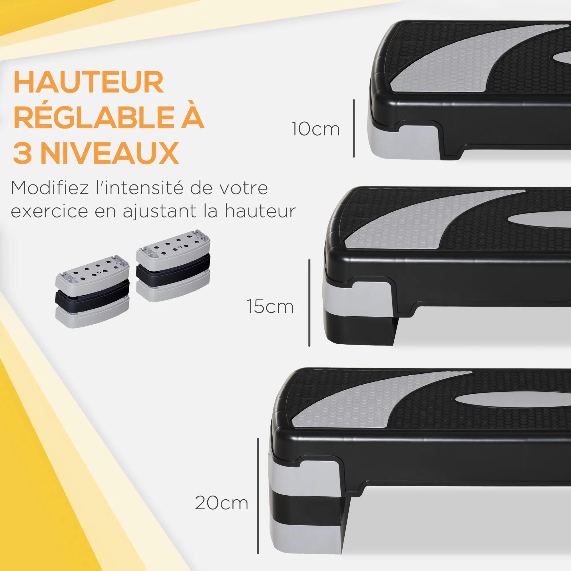Step - aérobic - hauteur réglable, antidérapant - noir et gris 6/6