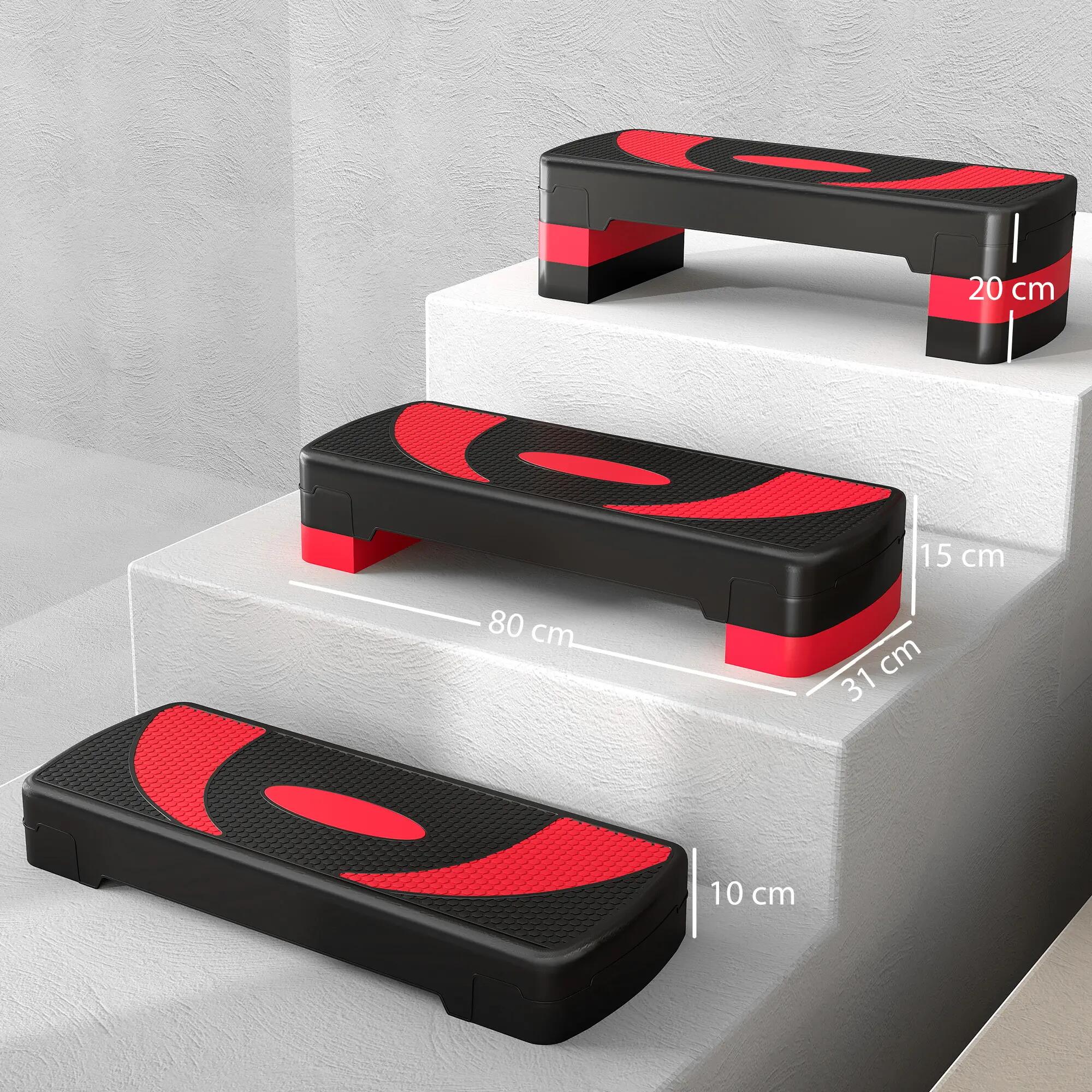 Step de fitness - Forme et exercice - Réglable, Antidérapant - Noir/rouge 5/6