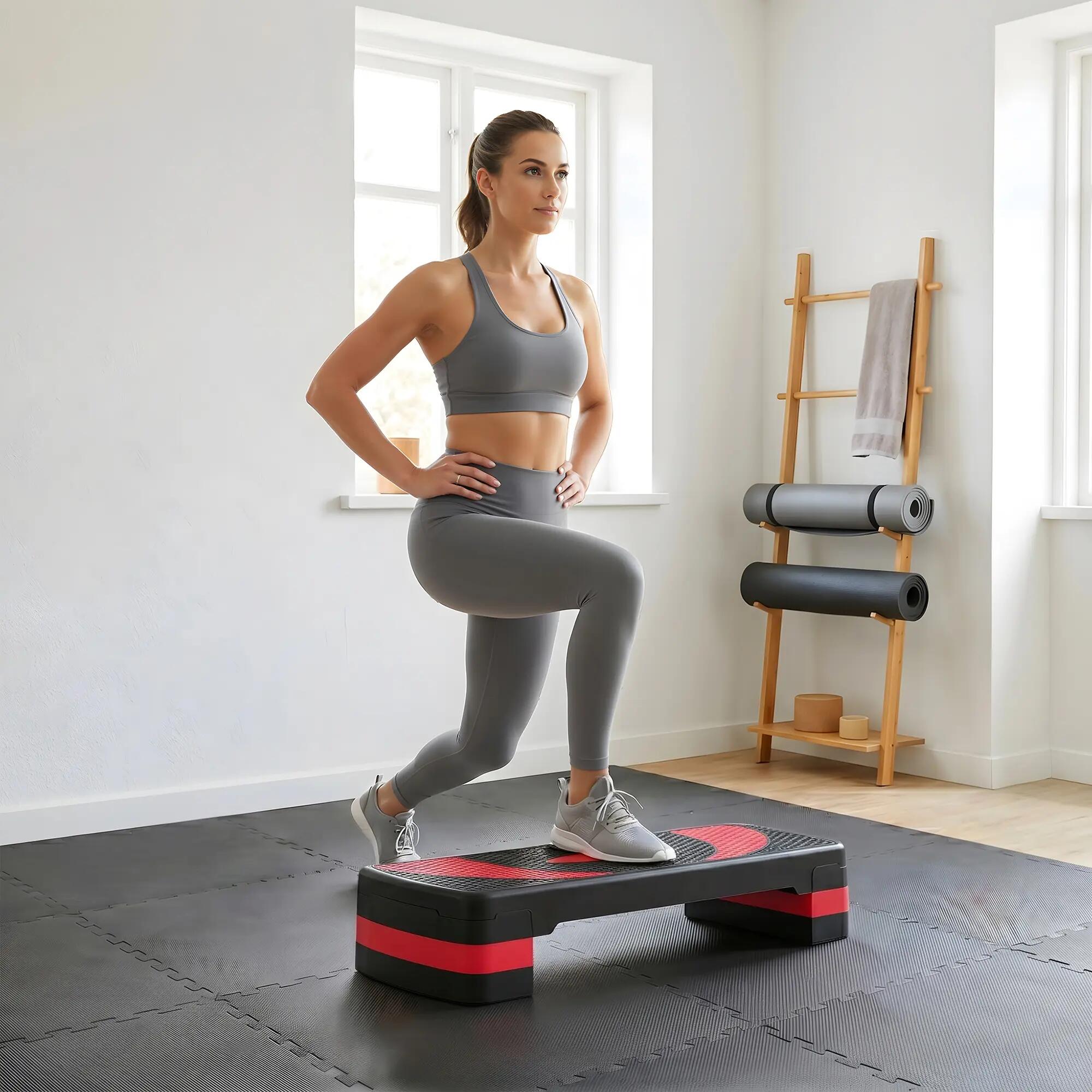 Step de fitness - Forme et exercice - Réglable, Antidérapant - Noir/rouge 3/6