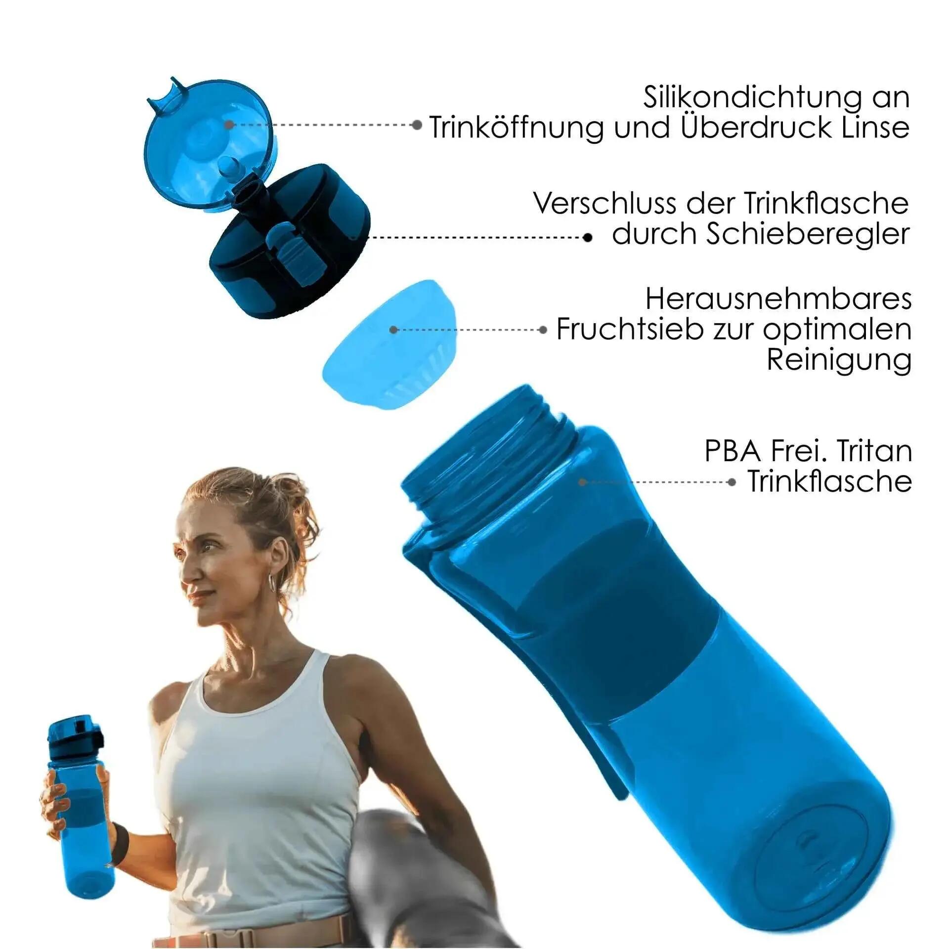 Trinkflasche mit 1 L Volumen blau auslaufsicher Sportflasche Schule Freizeit 3/7