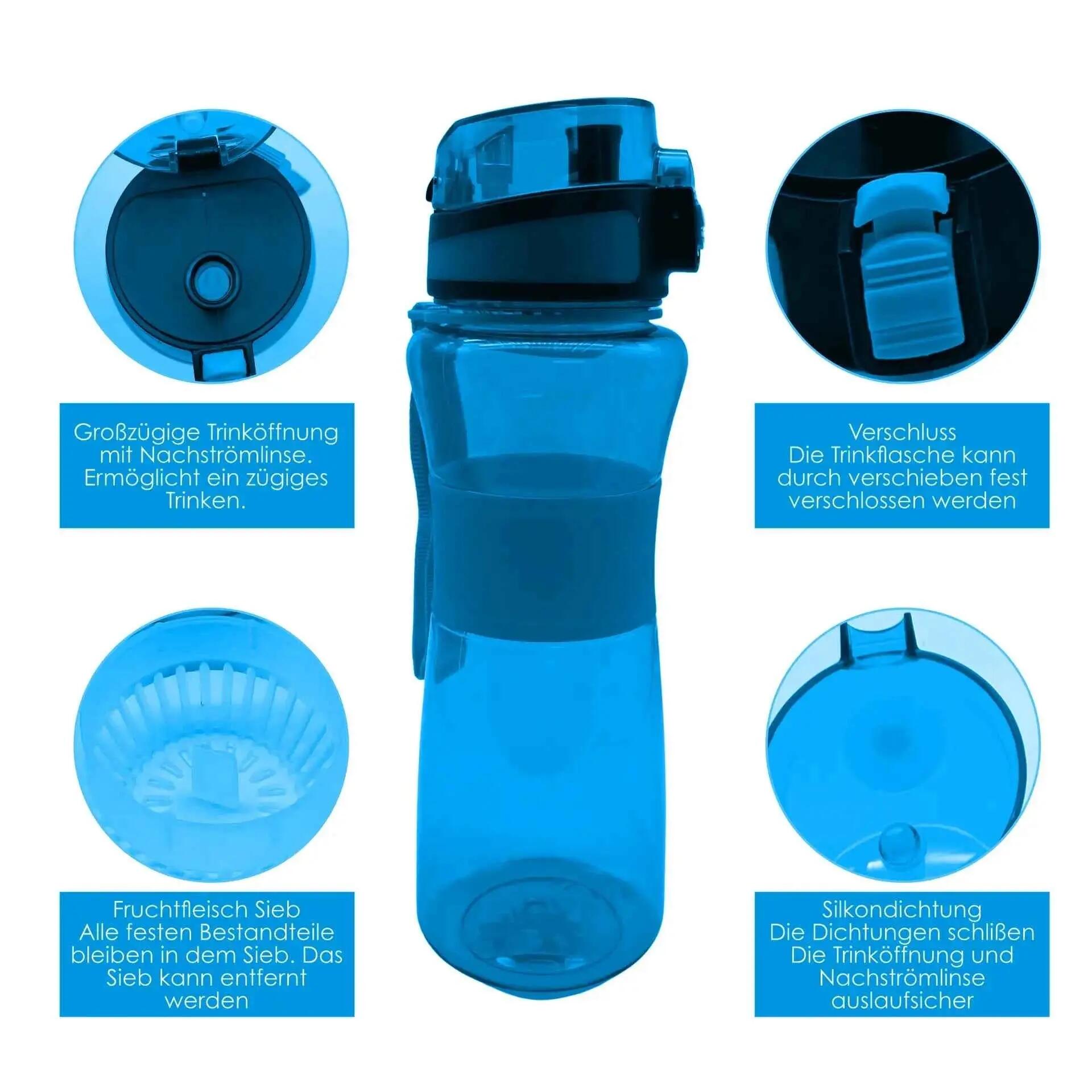 Trinkflasche mit 1 L Volumen blau auslaufsicher Sportflasche Schule Freizeit 2/7