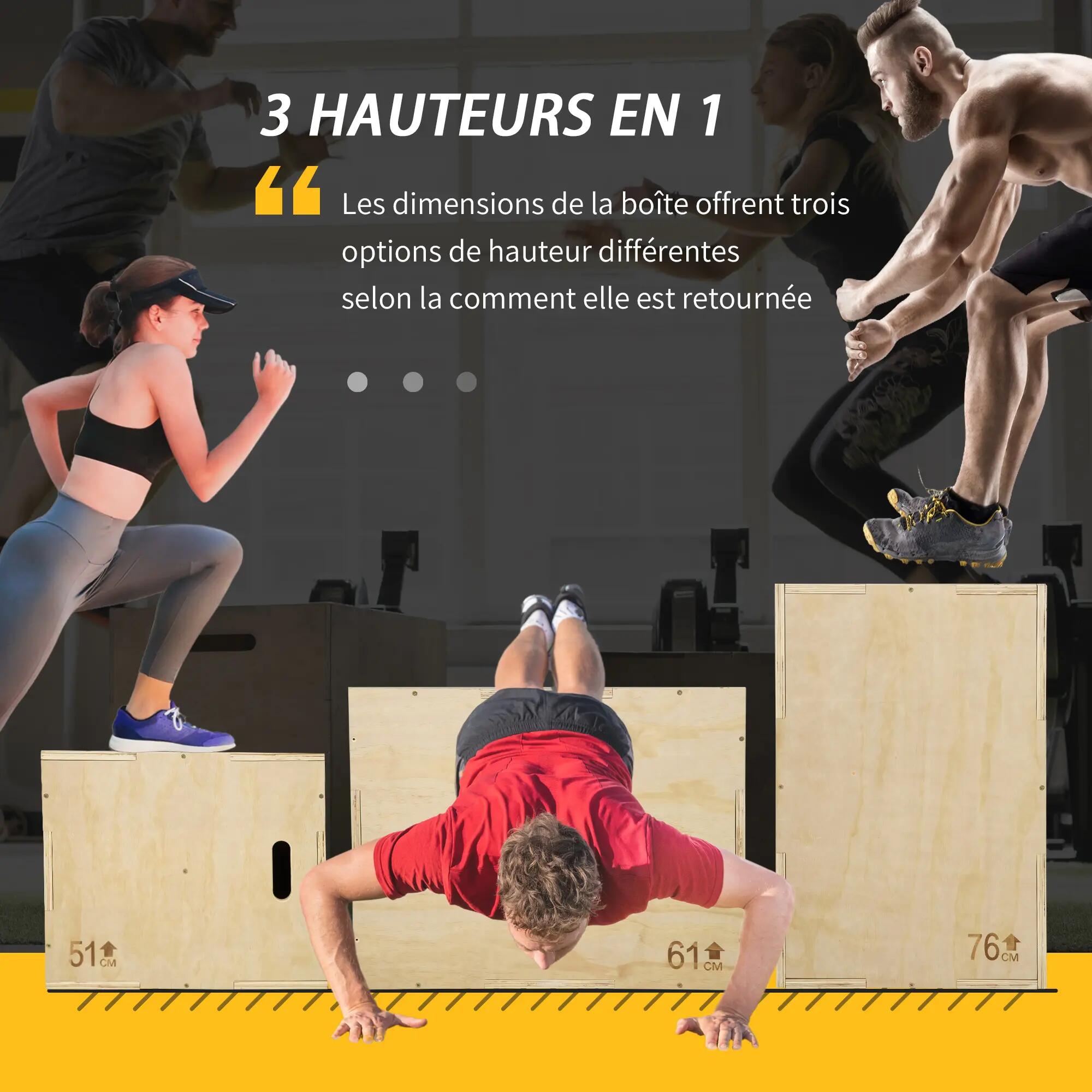 Box pliométrique - Fitness - Unisex - Bois, 3 hauteurs, portable 6/6