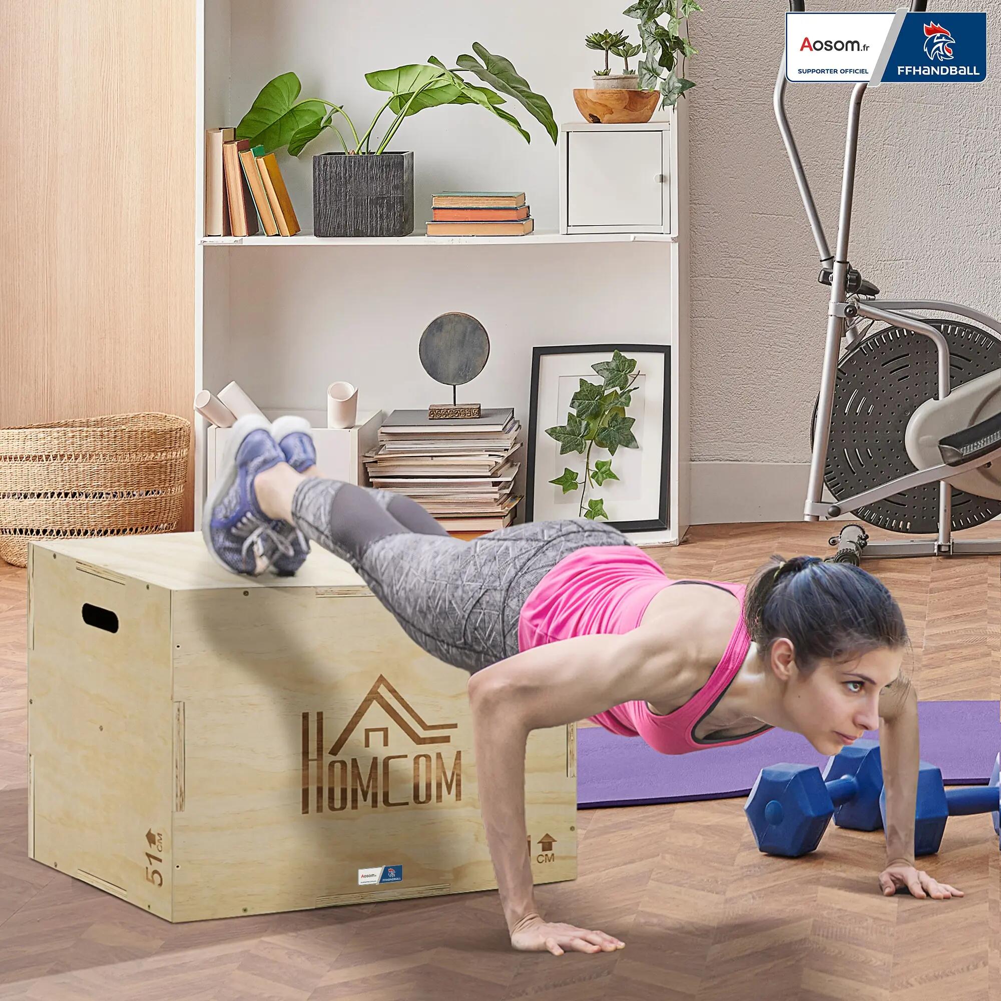 Box pliométrique - Fitness - Unisex - Bois, 3 hauteurs, portable 4/6