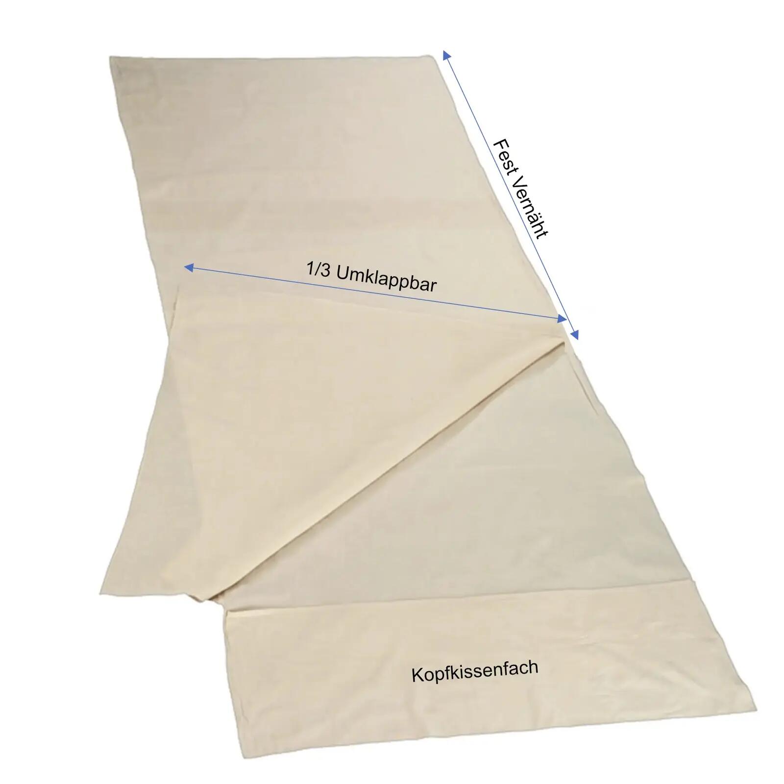 Schlafsack Inlett Hüttenschlafsack 100% Baumwolle 200 cm x 80 cm mit Kissenfach 2/5