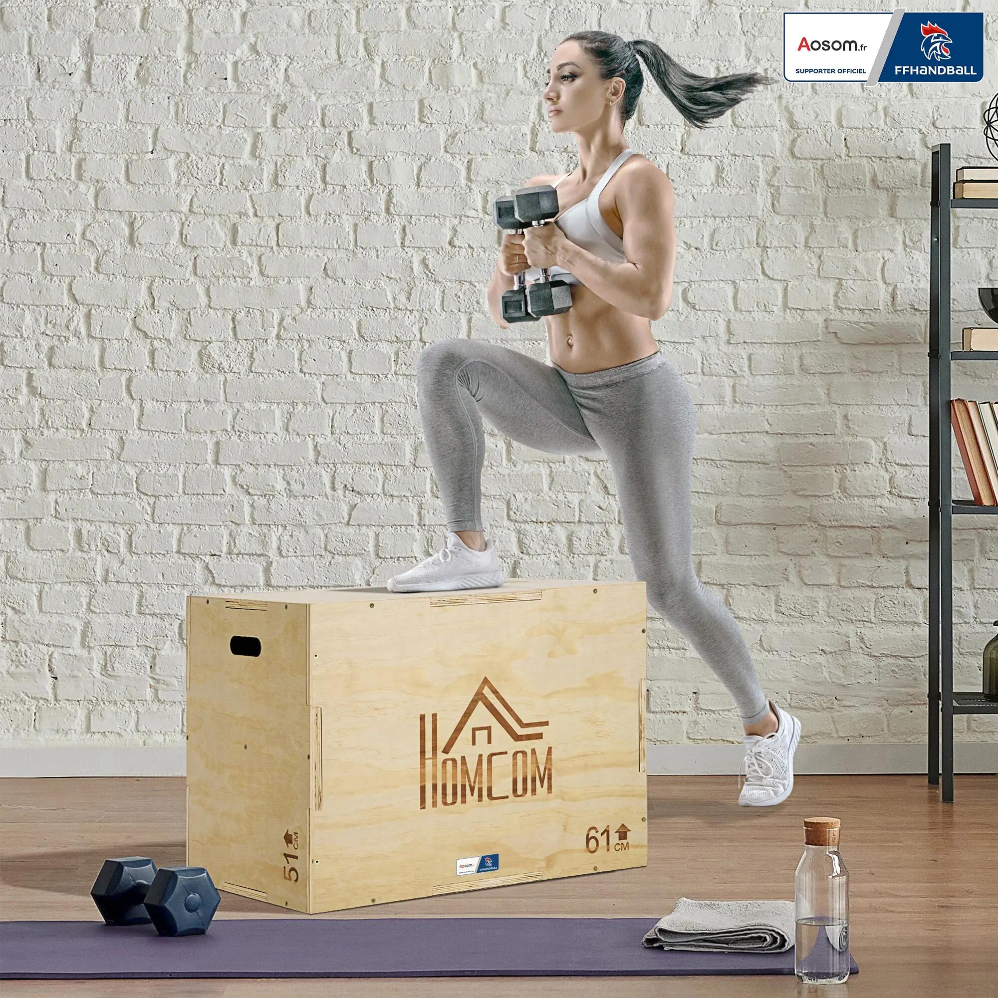 Box pliométrique - Fitness - Unisex - Bois, 3 hauteurs, portable 3/6