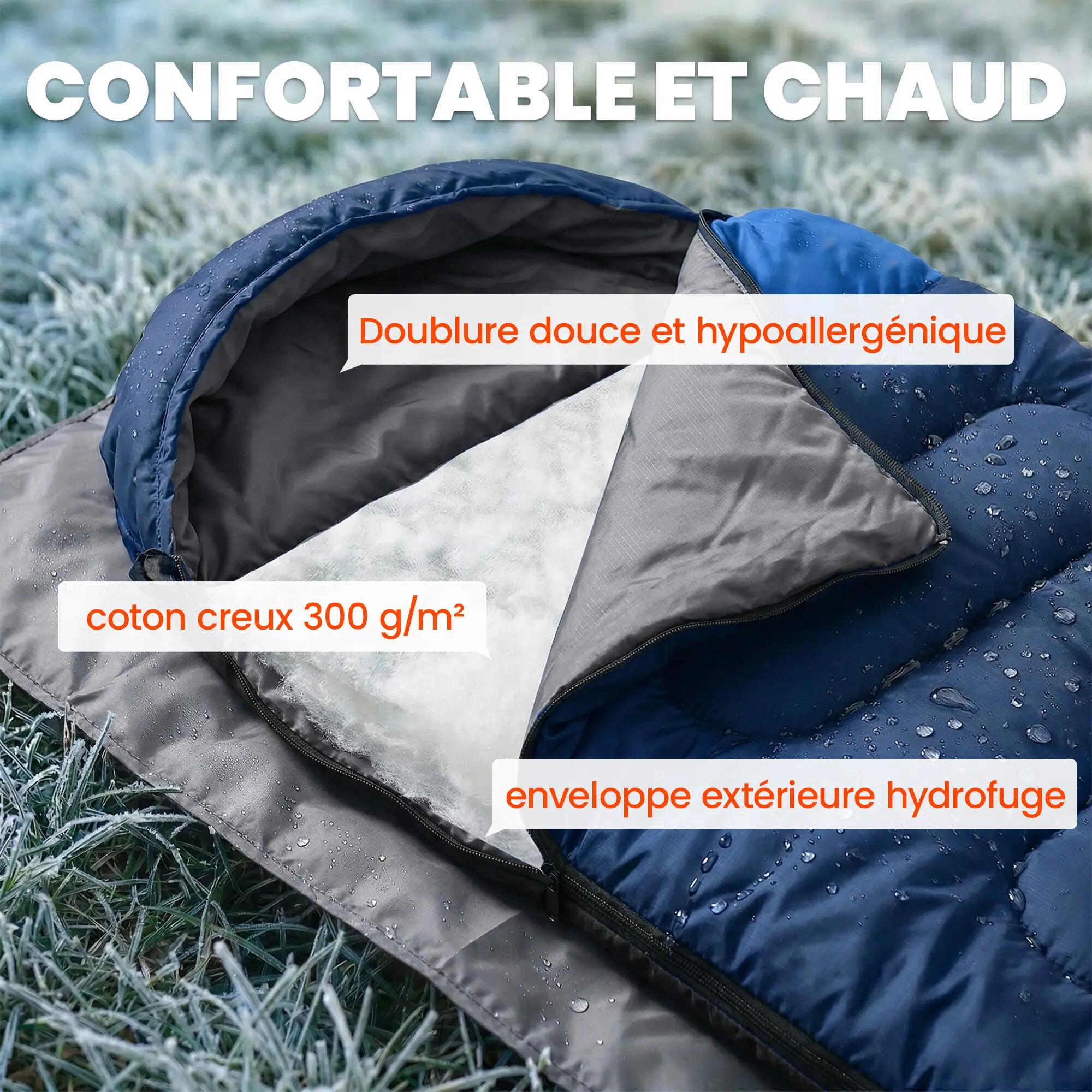 Sac de couchage - camping - mixte - capuche, zip en l - bleu marine 6/6