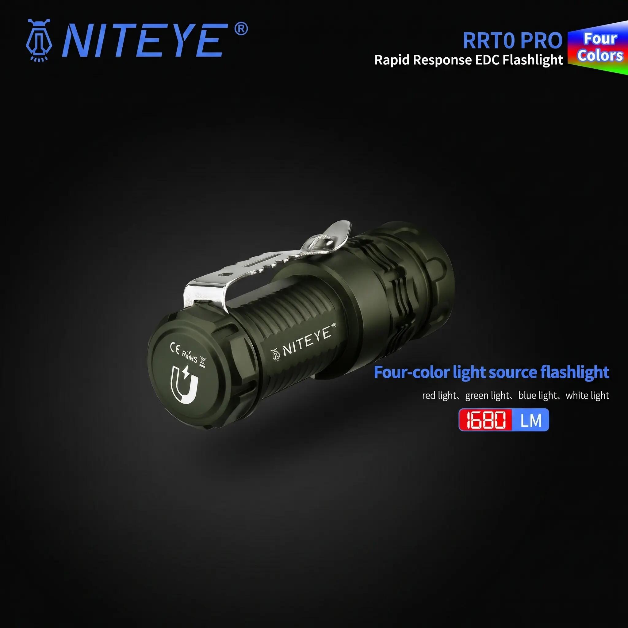 RRT0 PRO LED Small EDC Flashlight 1680 Lumens Rechargeable torch 6/15