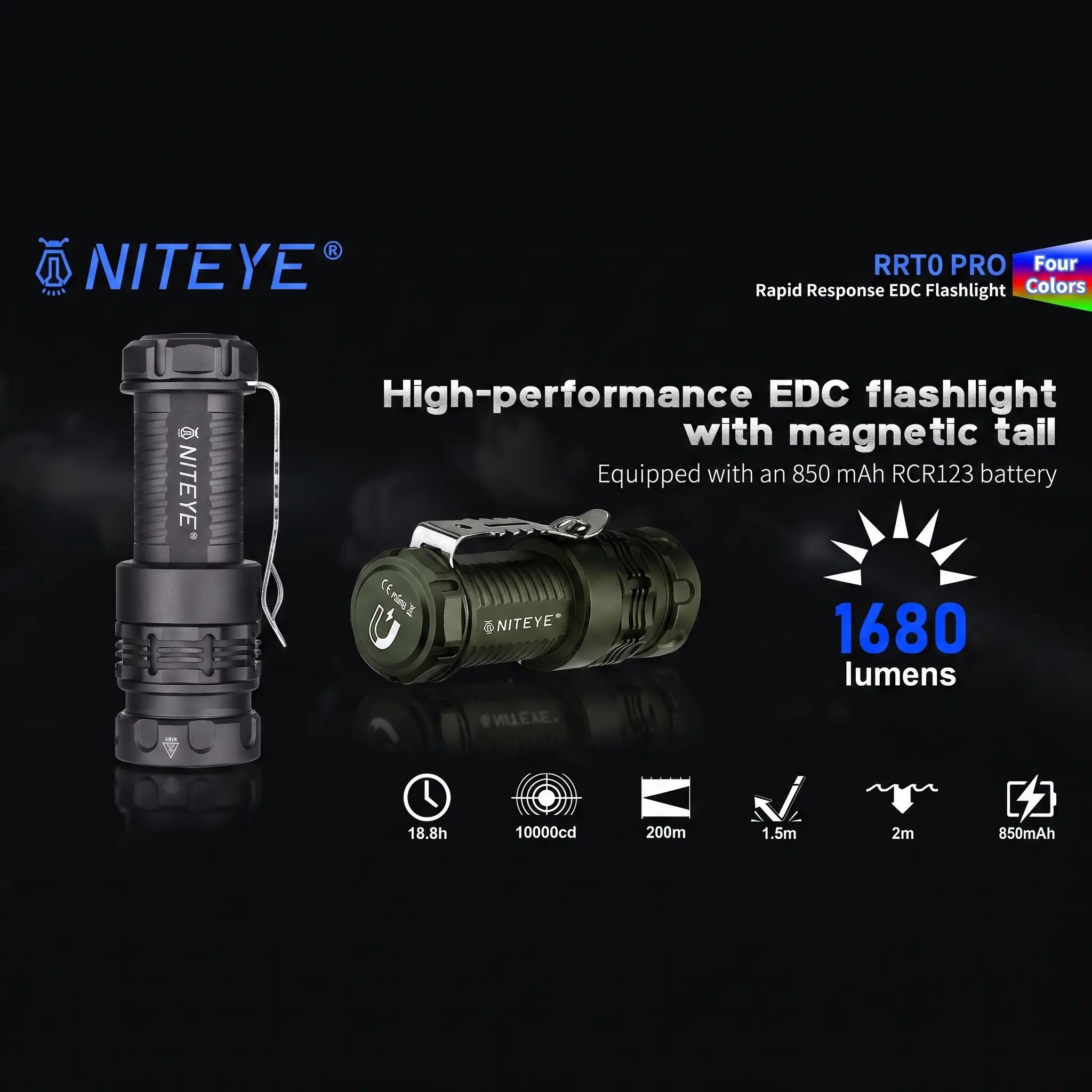 RRT0 PRO LED Small EDC Flashlight 1680 Lumens Rechargeable torch 4/15
