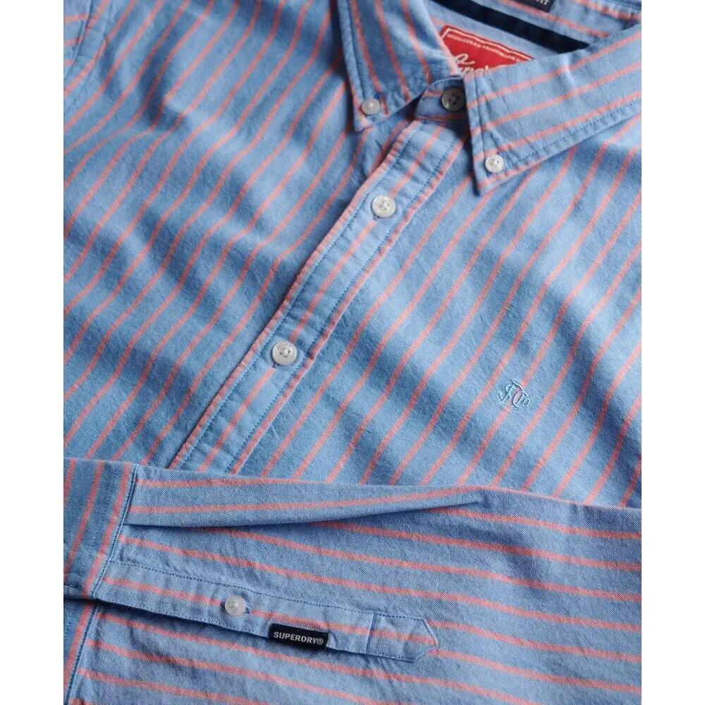 superdry Classic Oxford Langarmhemd aus Bio-Baumwolle – French Blue Stripe/Coral 6/6