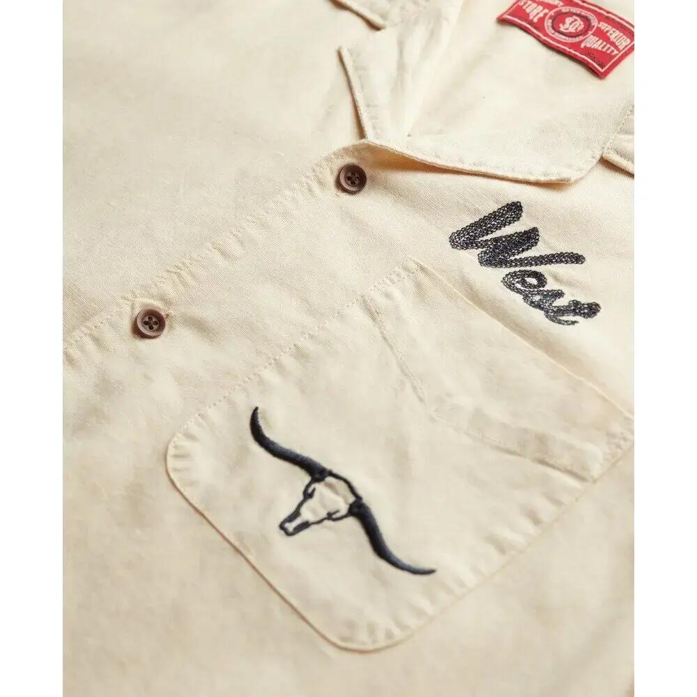 superdry The Merchant Store Resort-overhemd katoen-linnen – Oatmeal Beige 6/6